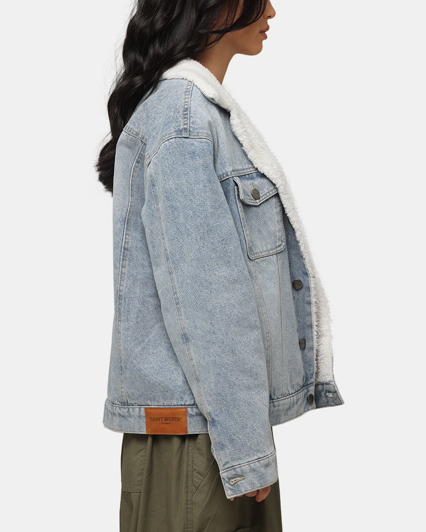 Stylish Saint Morta Sherpa Boxy Denim Jacket Superwash Blue
