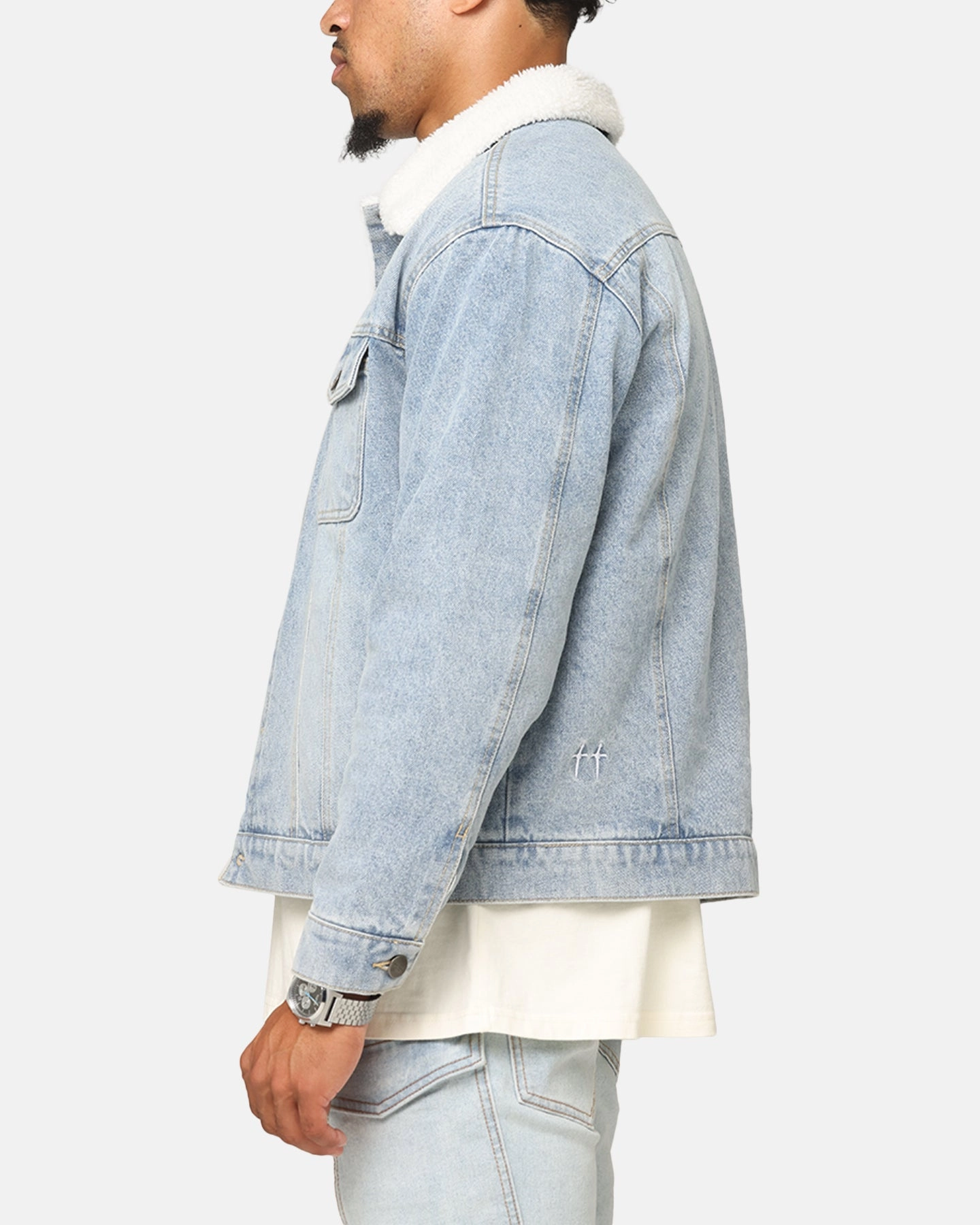 Saint Morta Sherpa Boxy Denim Jacket Superwash Blue popular in Europe