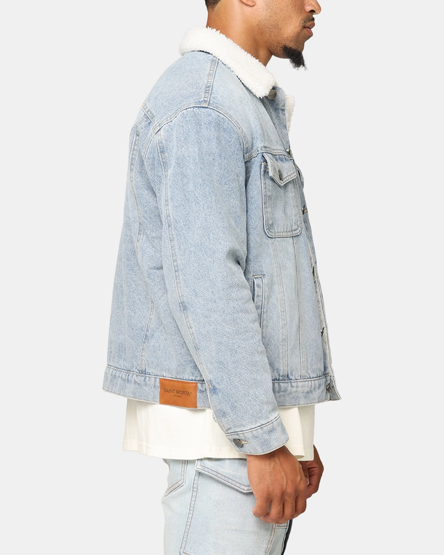 Saint Morta Sherpa Boxy Denim Jacket Superwash Blue suitable for beach vacations Mindfulness