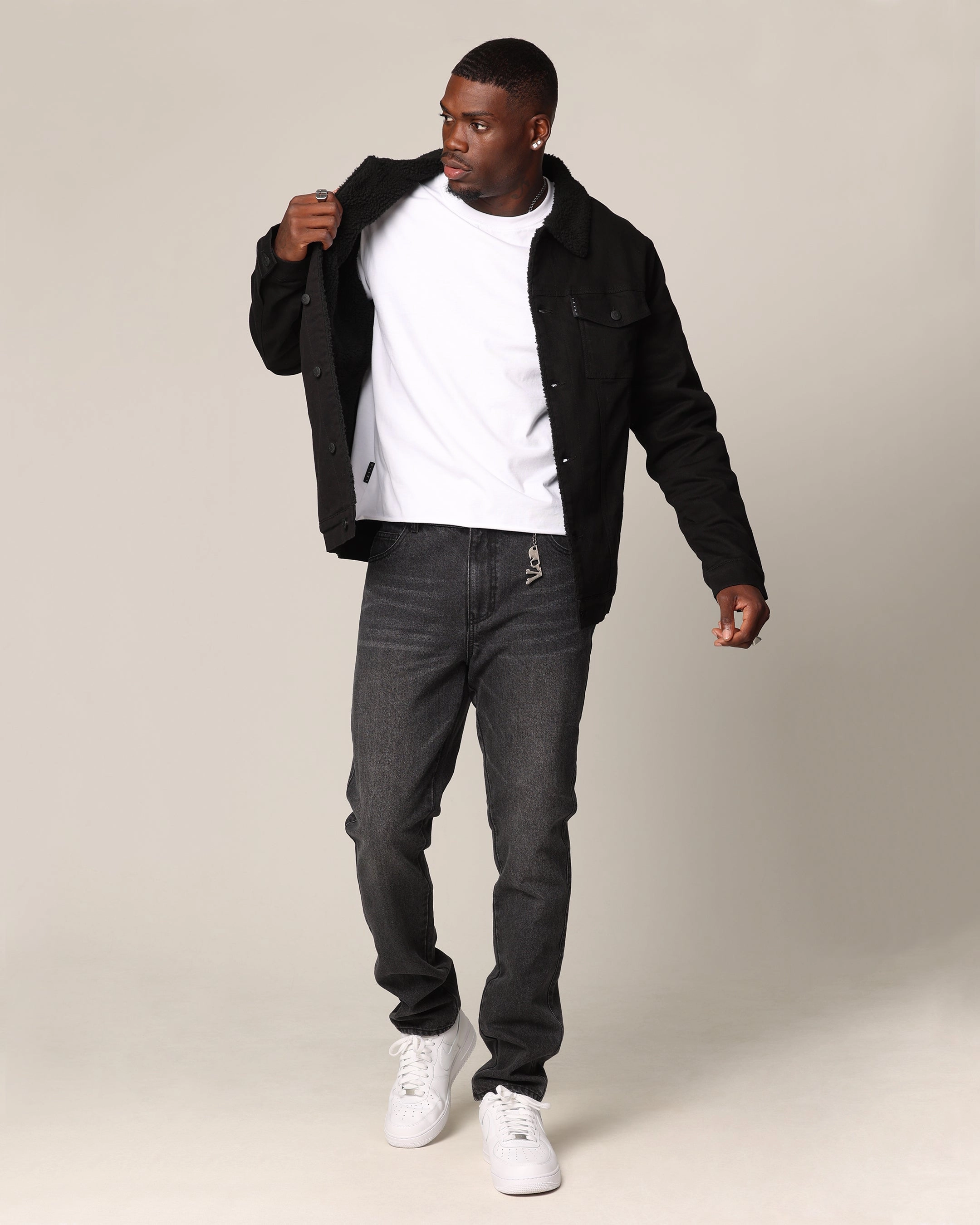 Quick Dry Coating Generic Saint Morta Sherpa Denim Jacket Black/Black