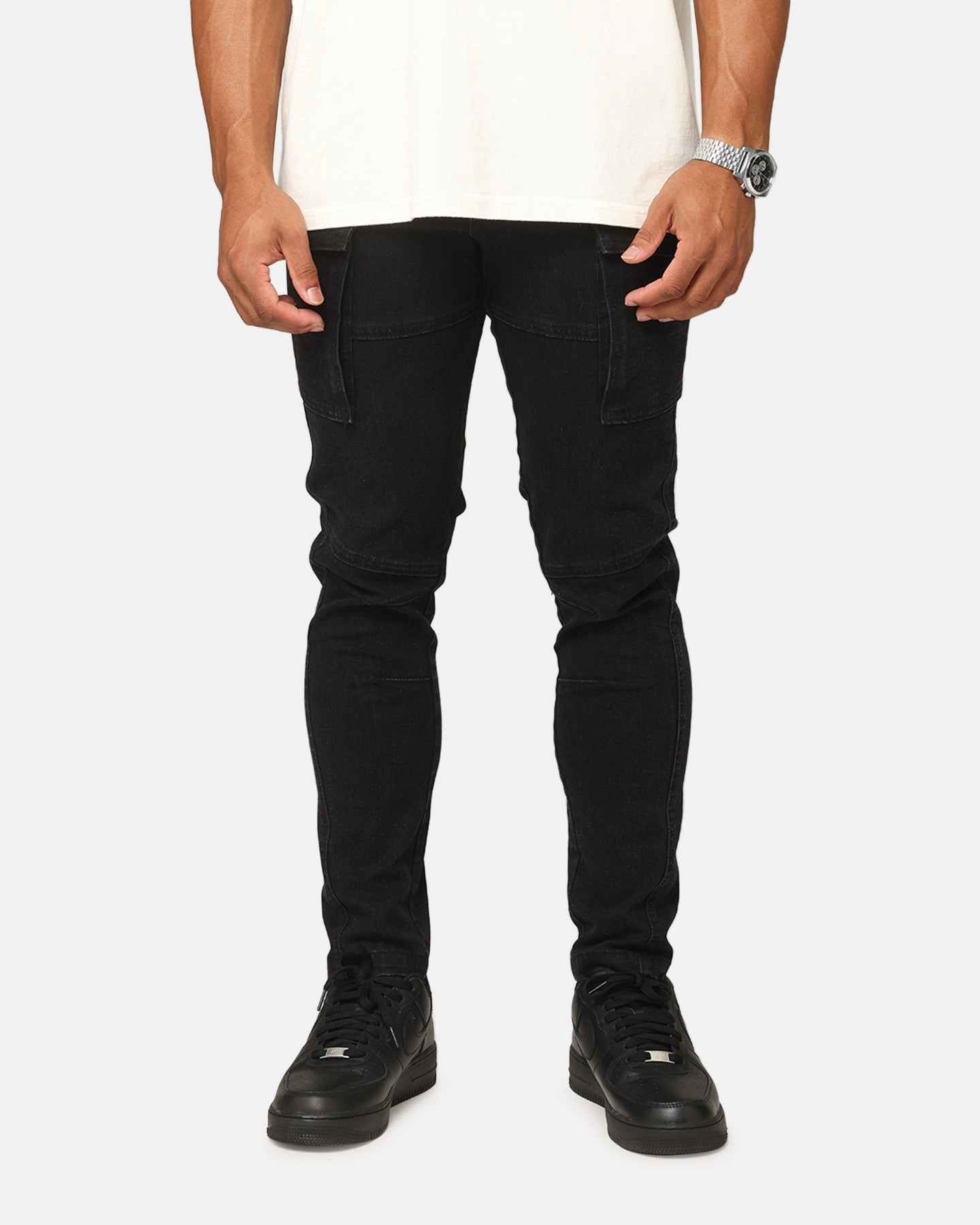 Saint Morta Skinny Cargo Jeans Vintage Black Simple Touch Quality Basic