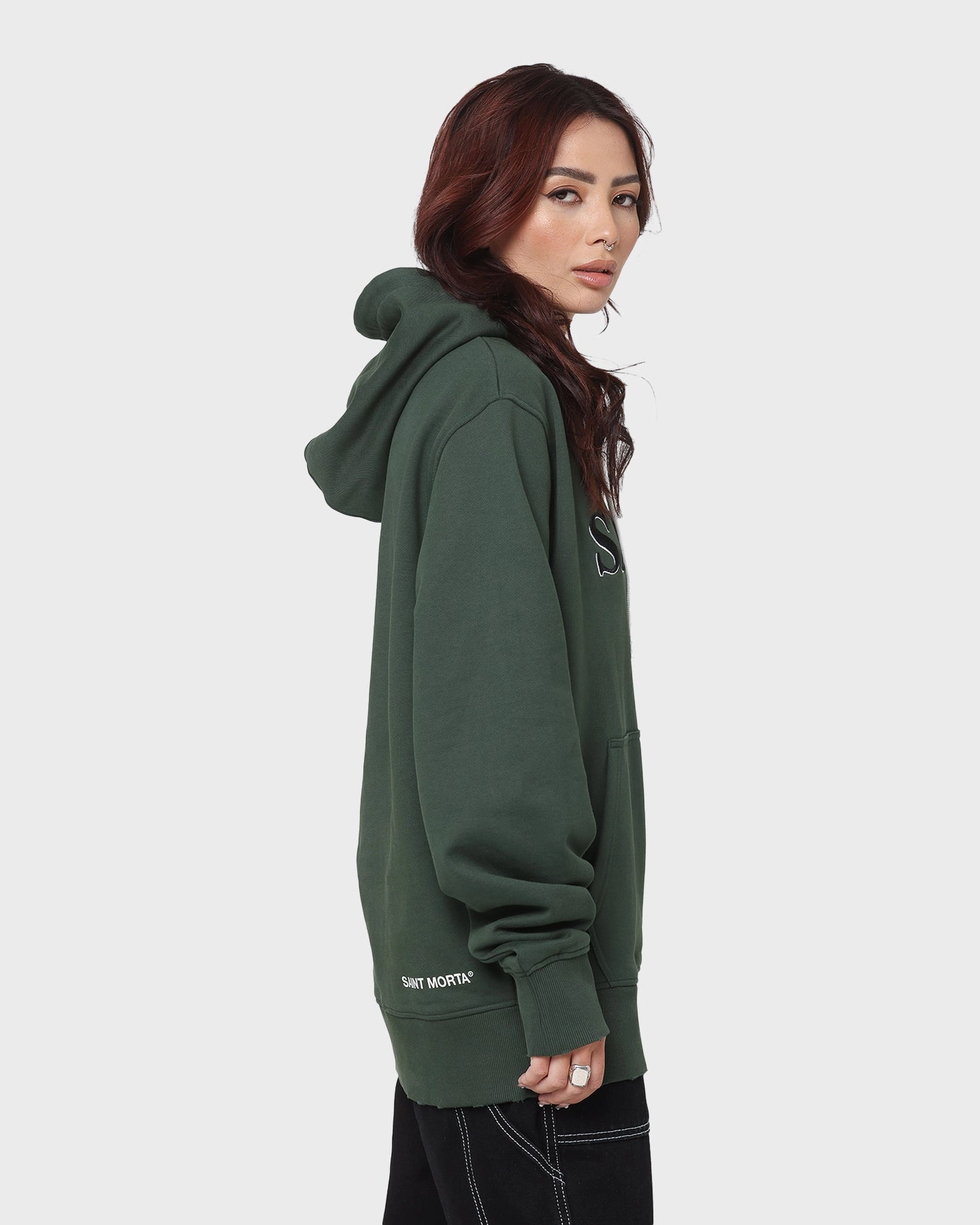 Saint Morta Society Hoodie Dark Green NonBulky Midweight Build