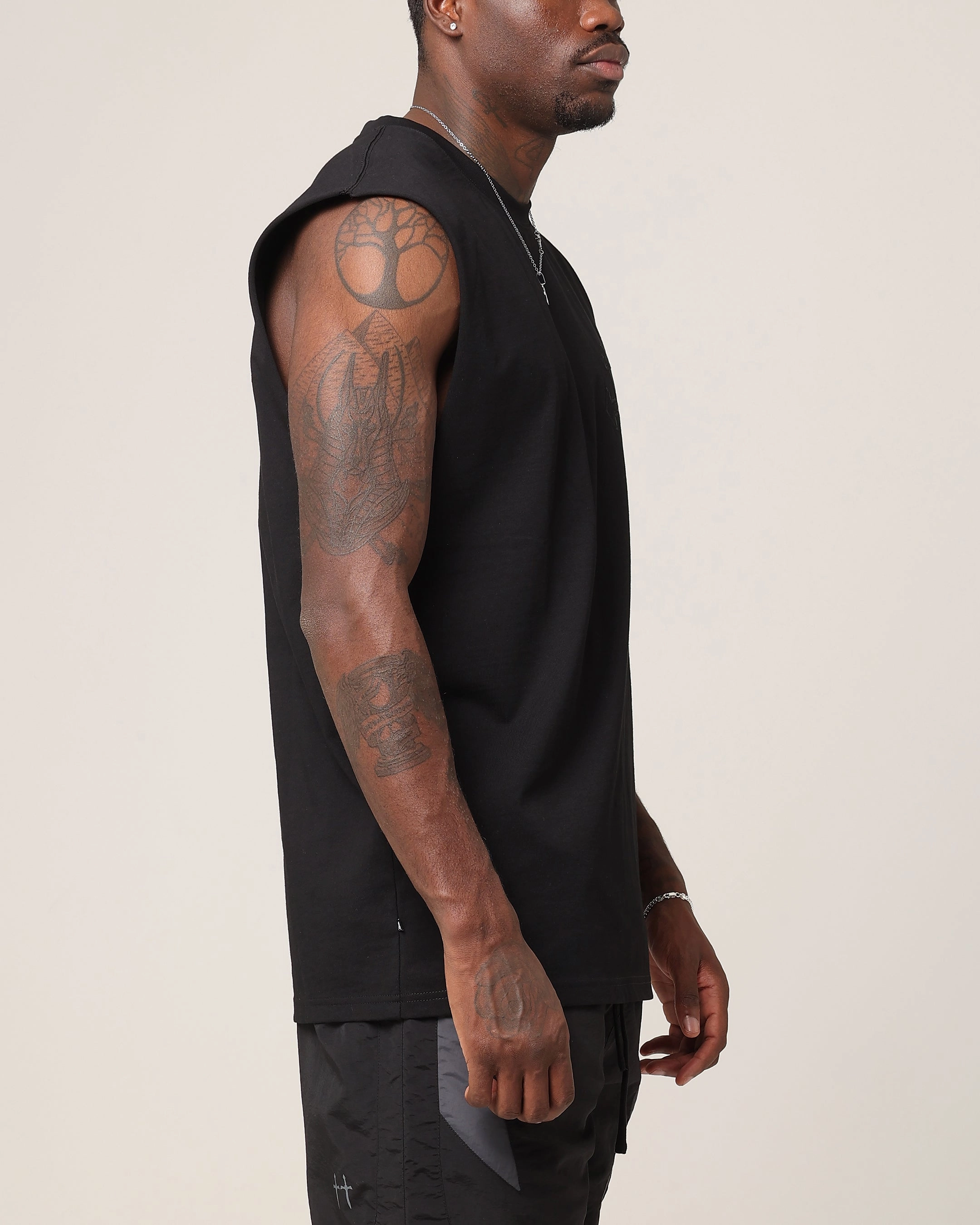 Saint Morta Sorrows Oversized Muscle T-Shirt Black Comfortable Weave