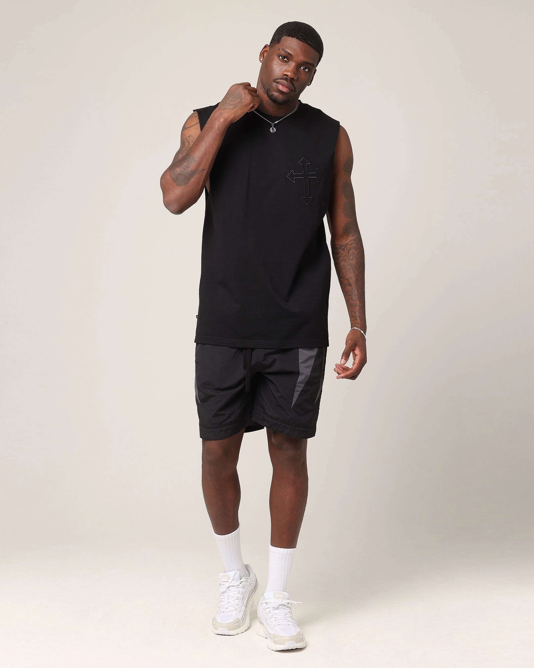 Saint Morta Sorrows Oversized Muscle T-Shirt Black Thermoregulating Fabric