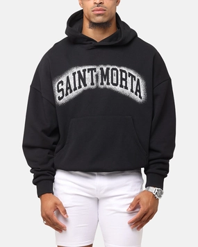 Timeless Form Saint Morta Spray Logo Boxy Hoodie Black