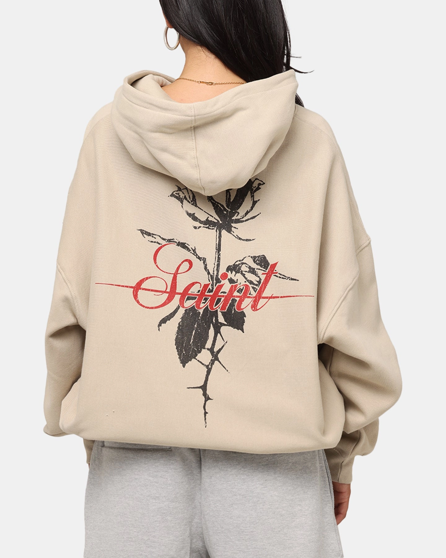 Oil Easy Care Fabric Saint Morta St Valentines Boxy Hoodie Stone