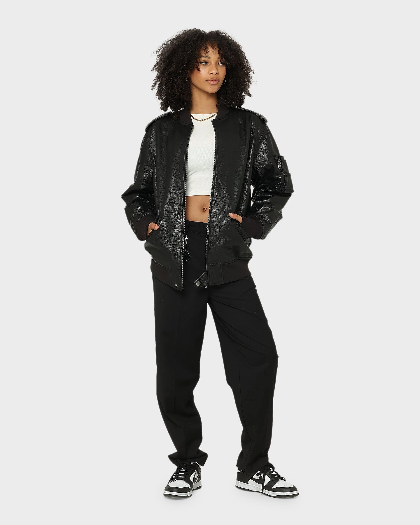 Saint Morta Staten Leather Bomber Jacket Black office workers