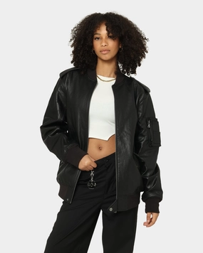 Saint Morta Staten Leather Bomber Jacket Black Show Reflective