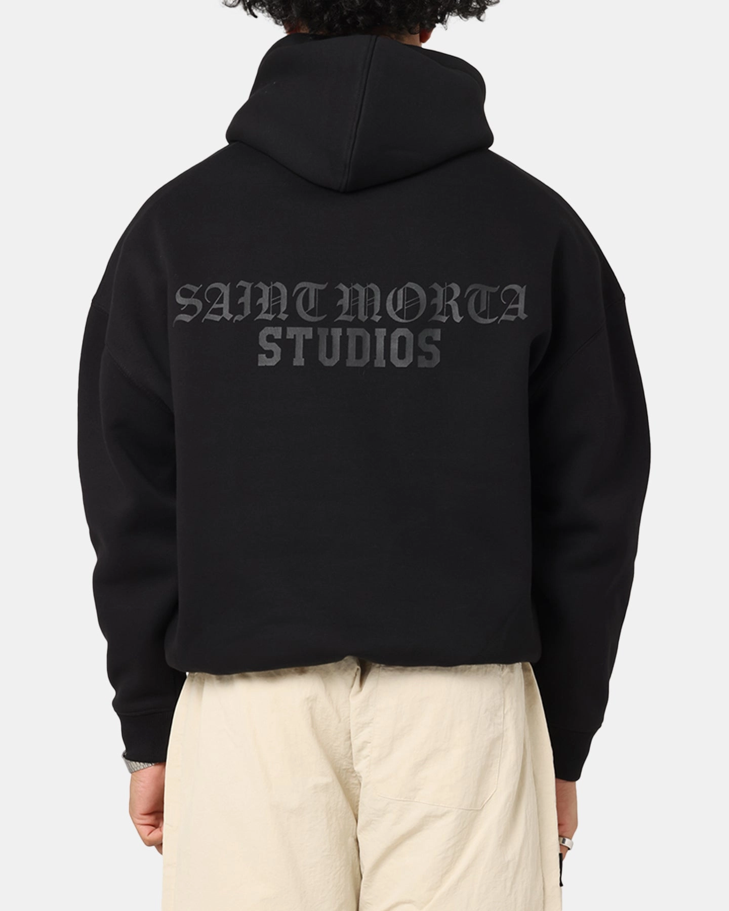 Saint Morta Studios Boxy Hoodie Black Contrast Stitching