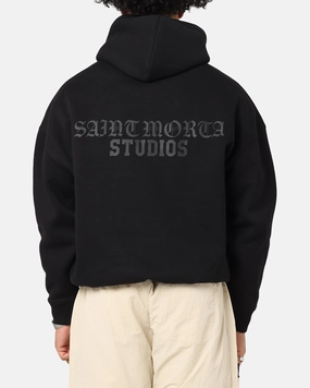Saint Morta Studios Boxy Hoodie Black Contrast Stitching