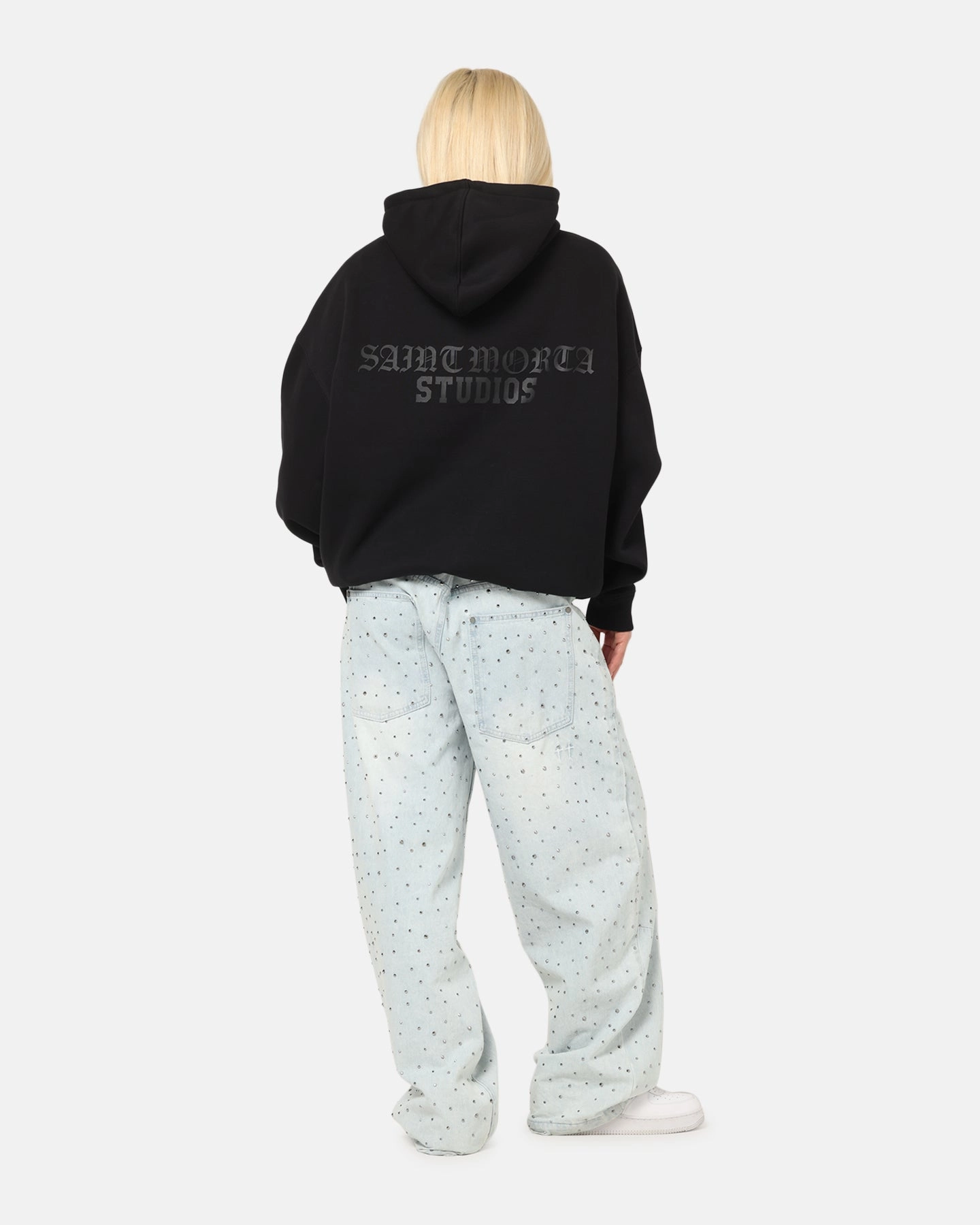 Colorblock Panel Design Belt loops Saint Morta Studios Boxy Hoodie Black