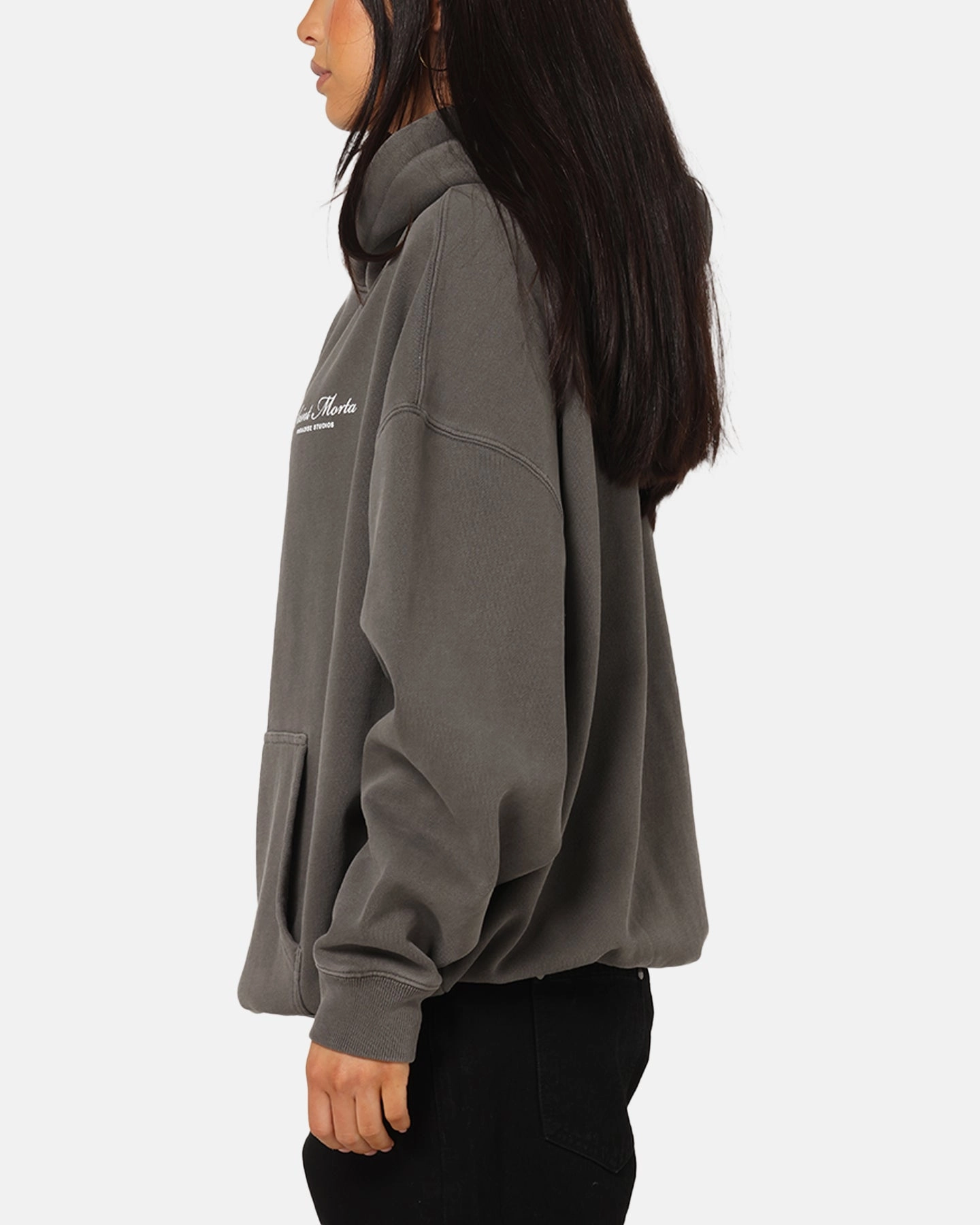 Saint Morta Studios Logo Boxy Hoodie Washed Black Winter Energy Stylish Details