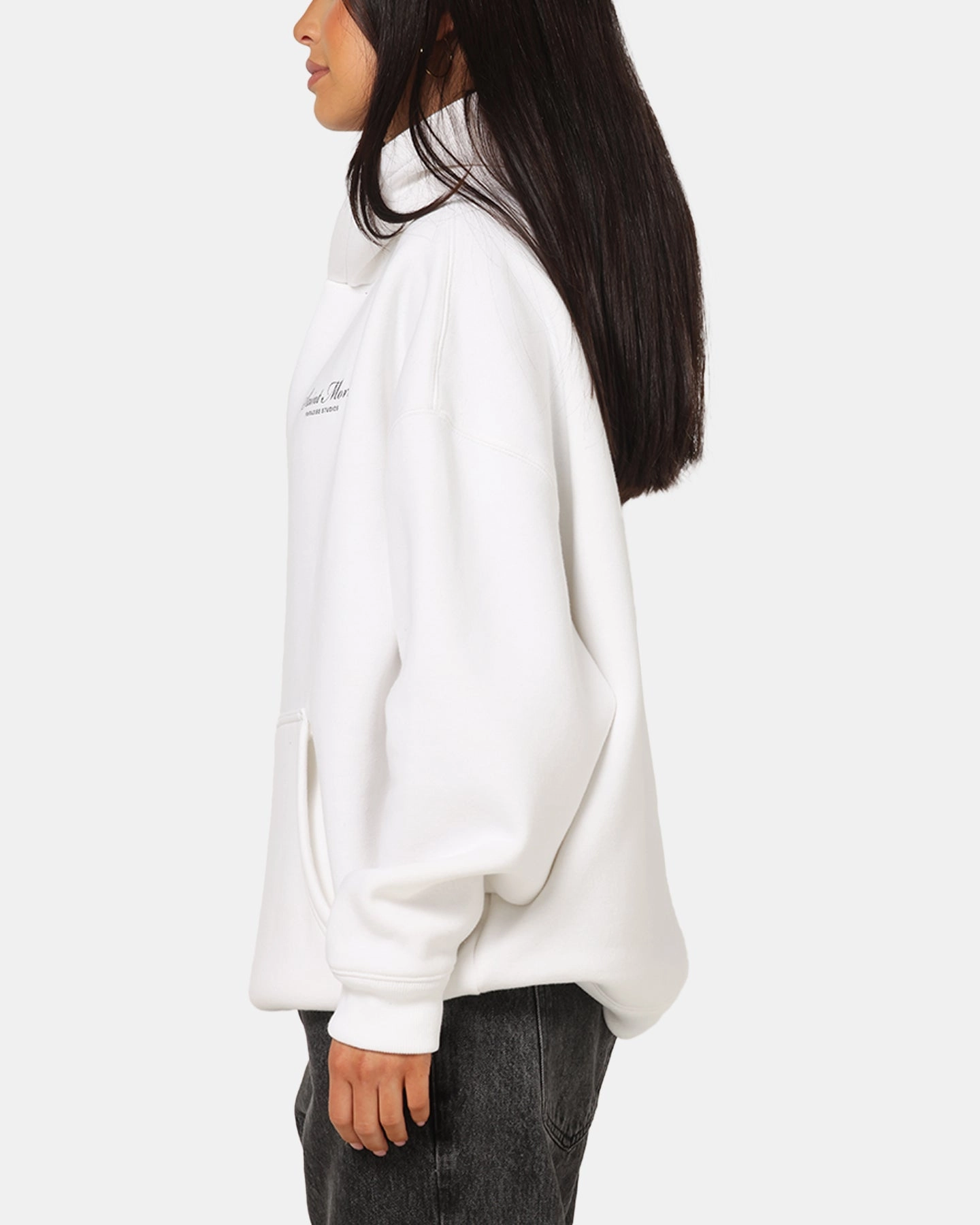 Saint Morta Studios Logo Boxy Hoodie White Reinforced Elbow Patches