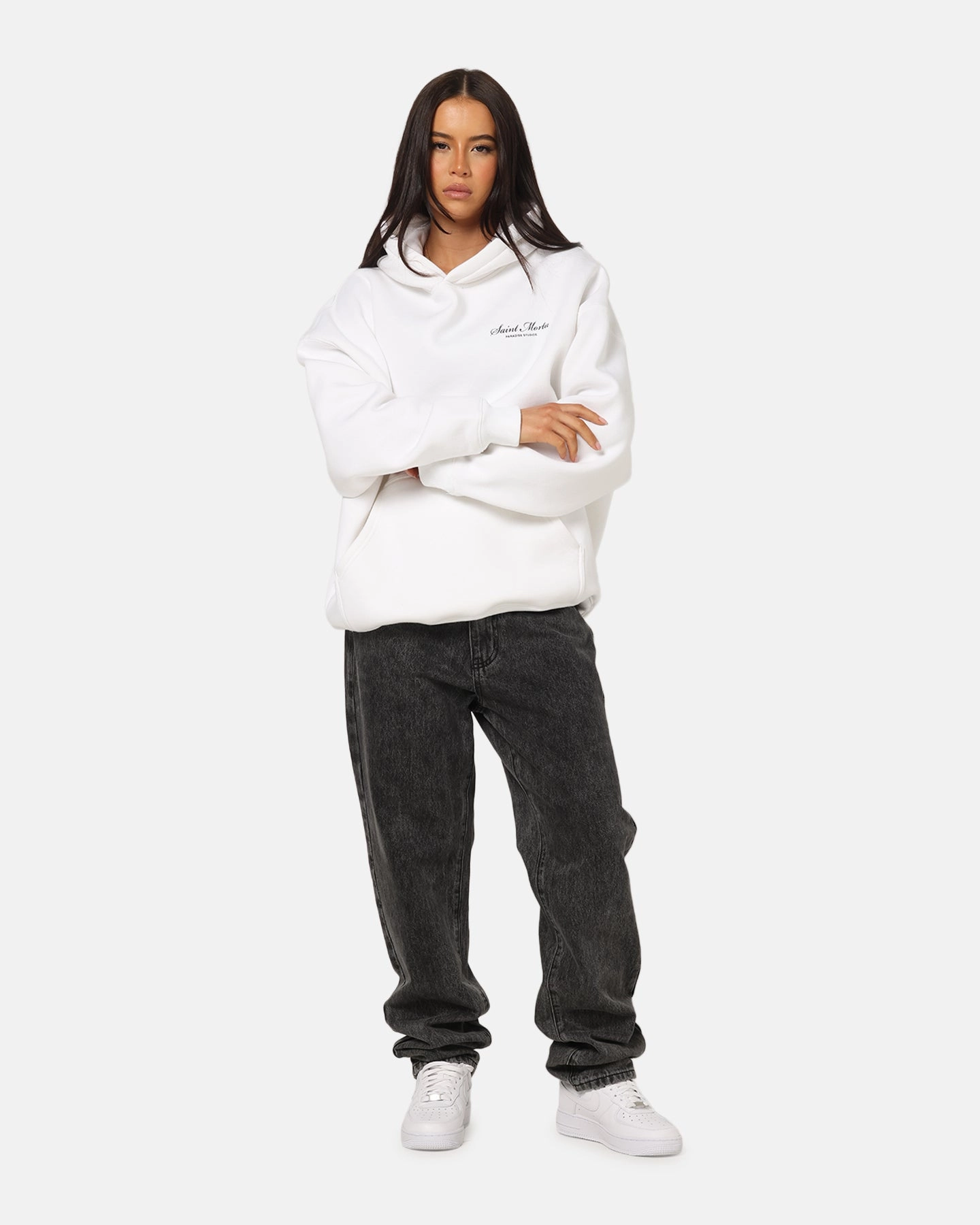 microfiber Saint Morta Studios Logo Boxy Hoodie White