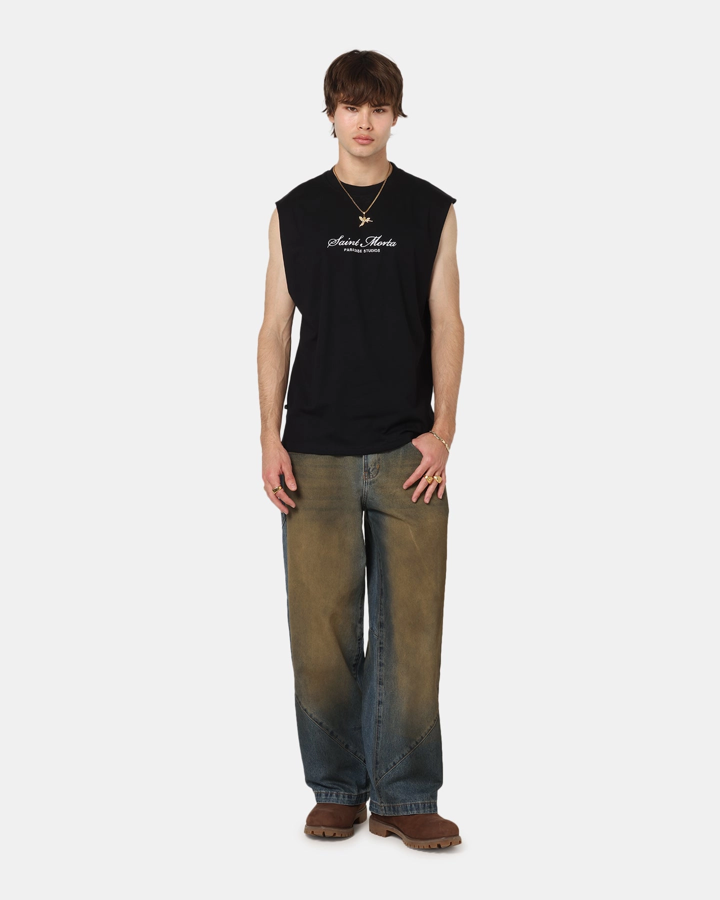 StretchReinforcedArmholes All-Season Wear Saint Morta Studios Logo Oversized Muscle T-Shirt Black