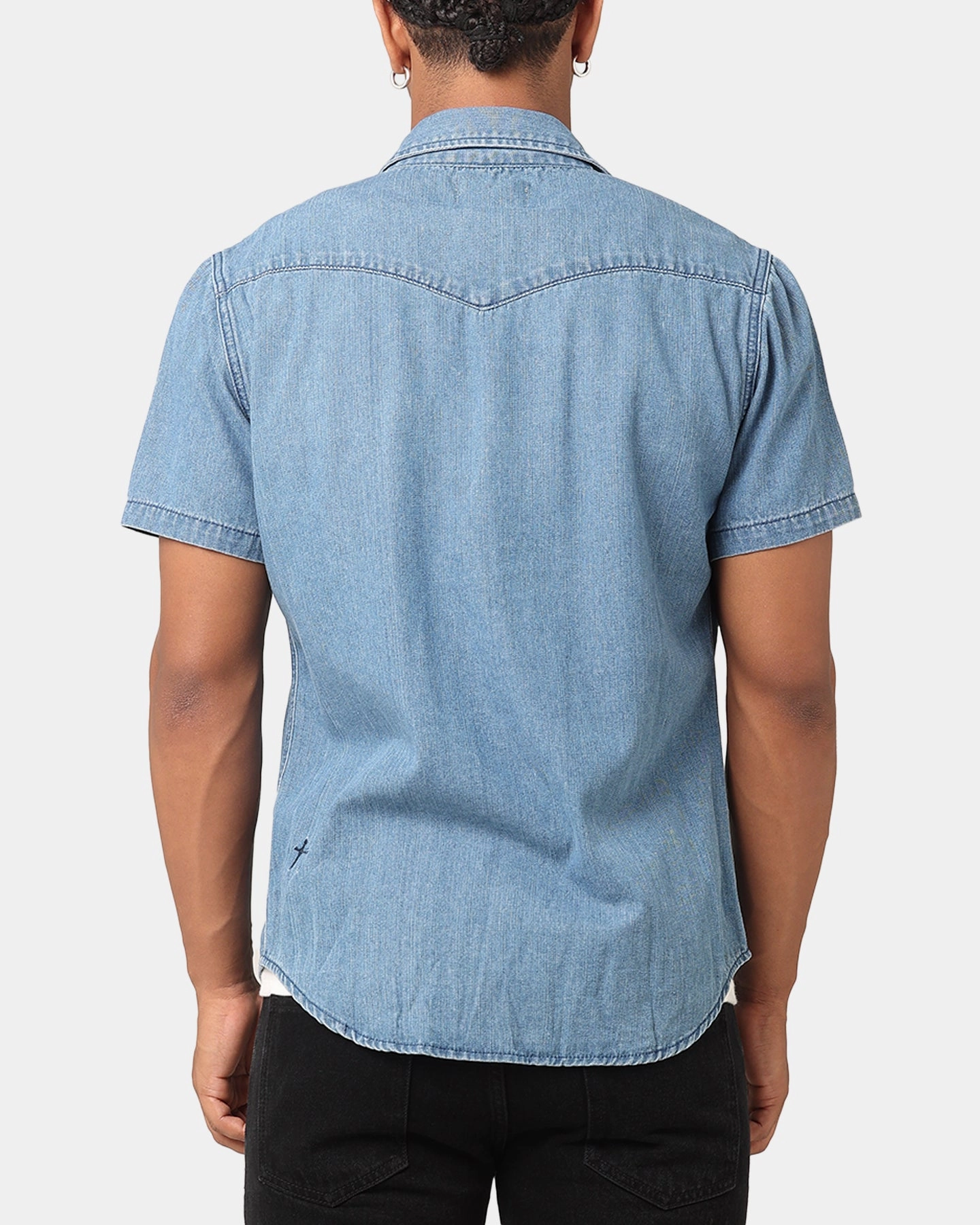 Subtle design Saint Morta Texan Denim Button Up Shirt Mid Blue Denim
