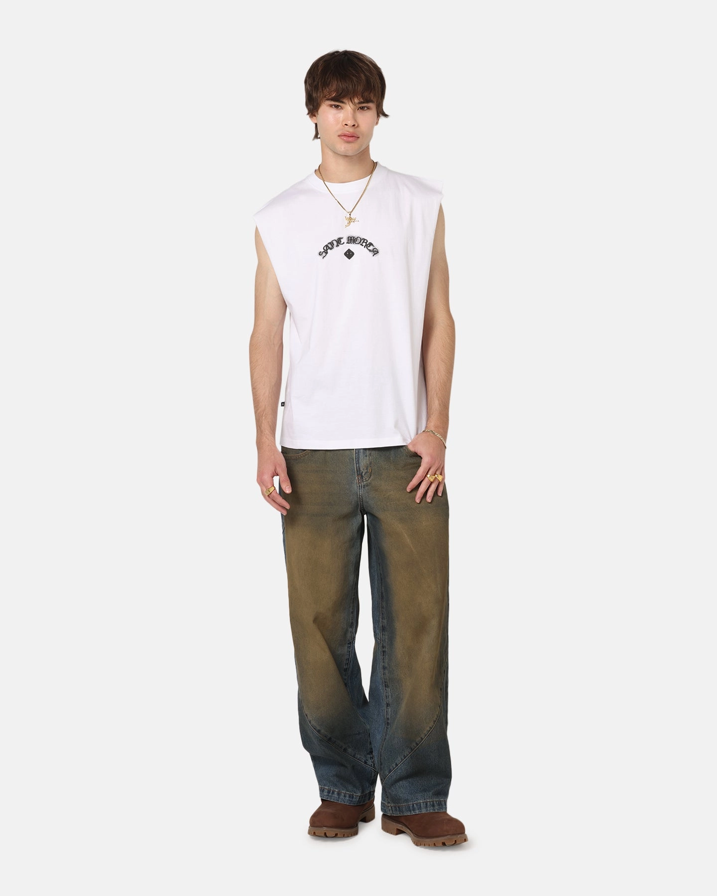 Saint Morta The Return Oversized Muscle T-Shirt White Lint Resistant Surface