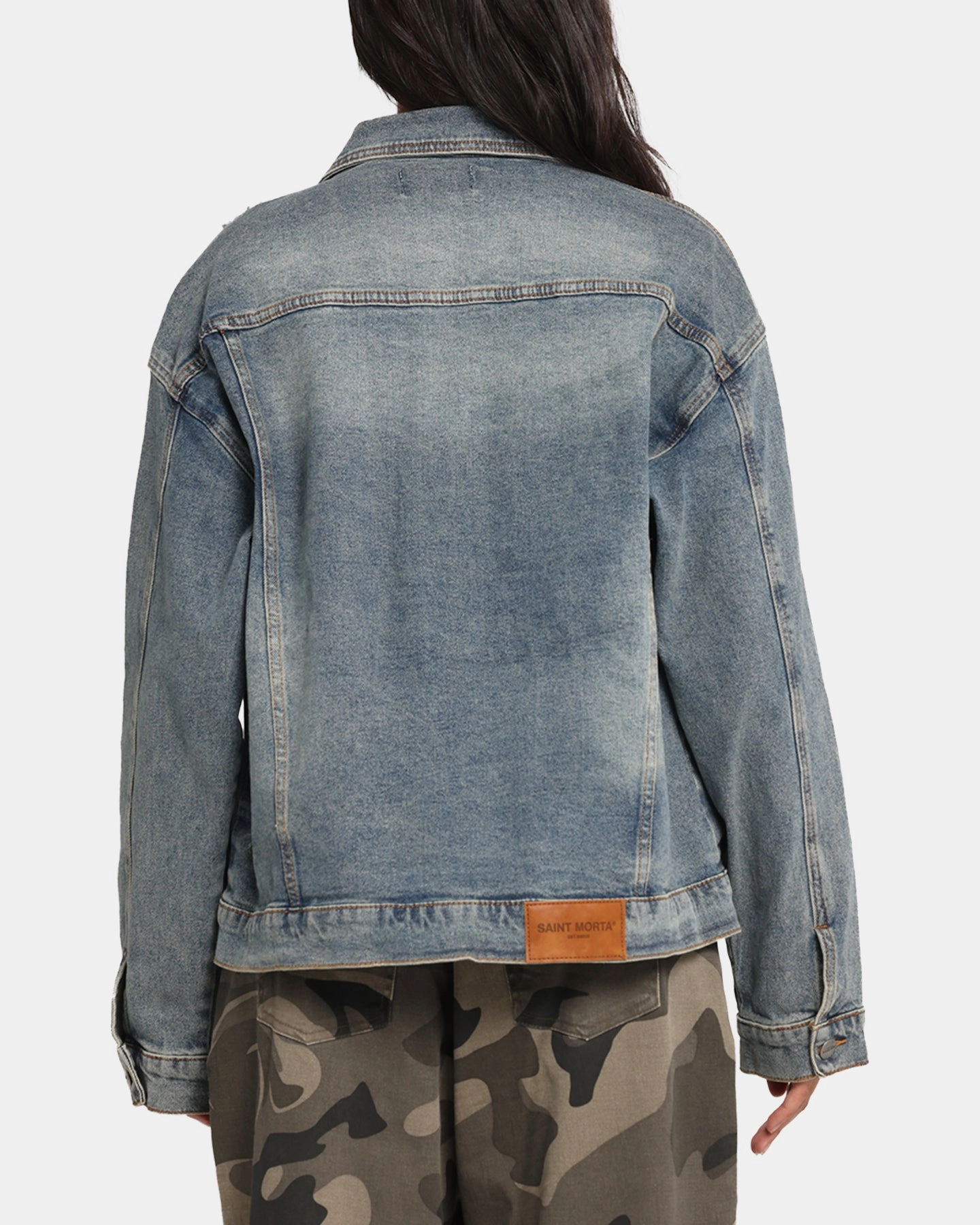Windproof Closure Saint Morta Trucker Denim Jacket Dirty Denim