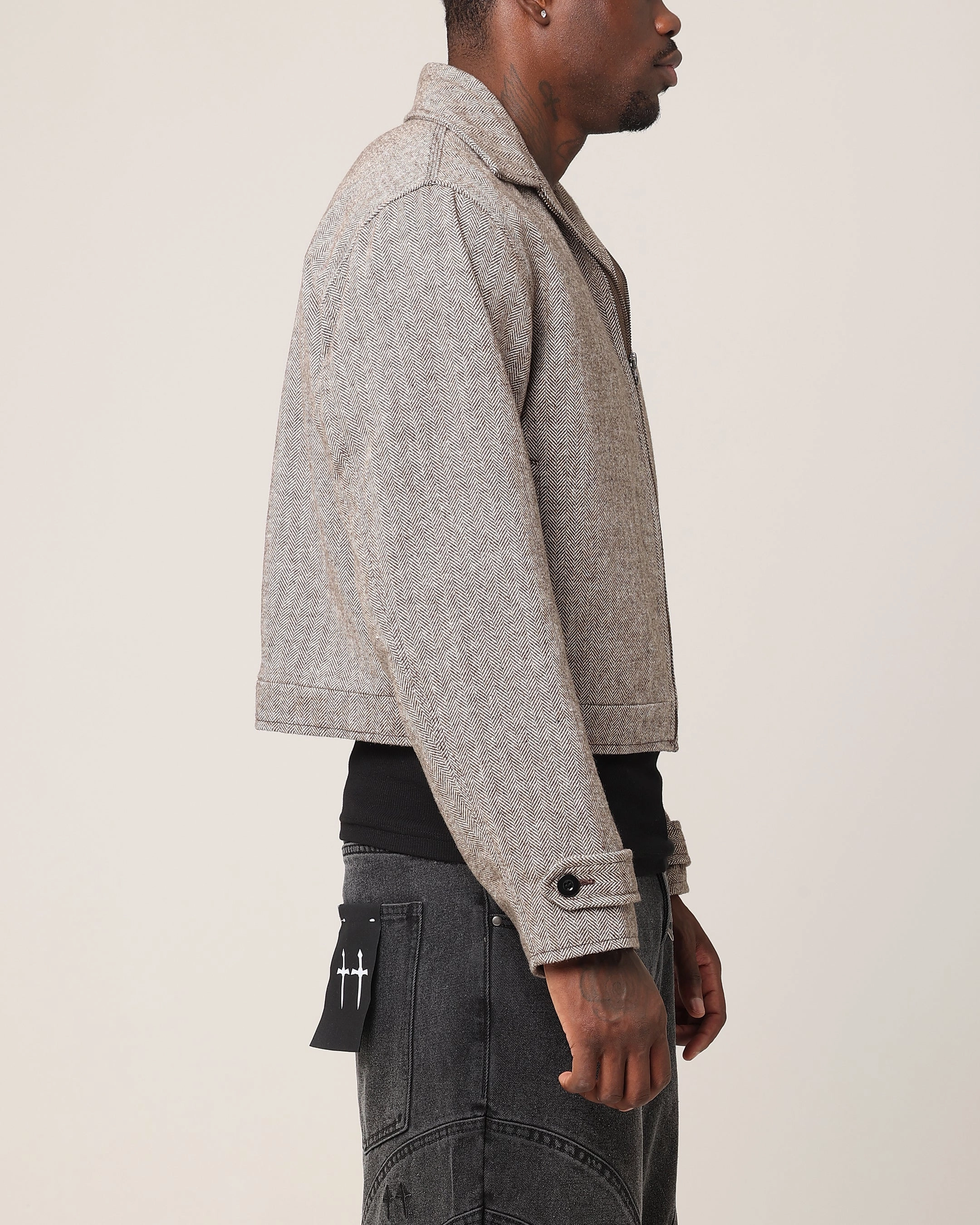 Saint Morta Tweed Cropped Jacket Brown Ornamental Protective Comfort