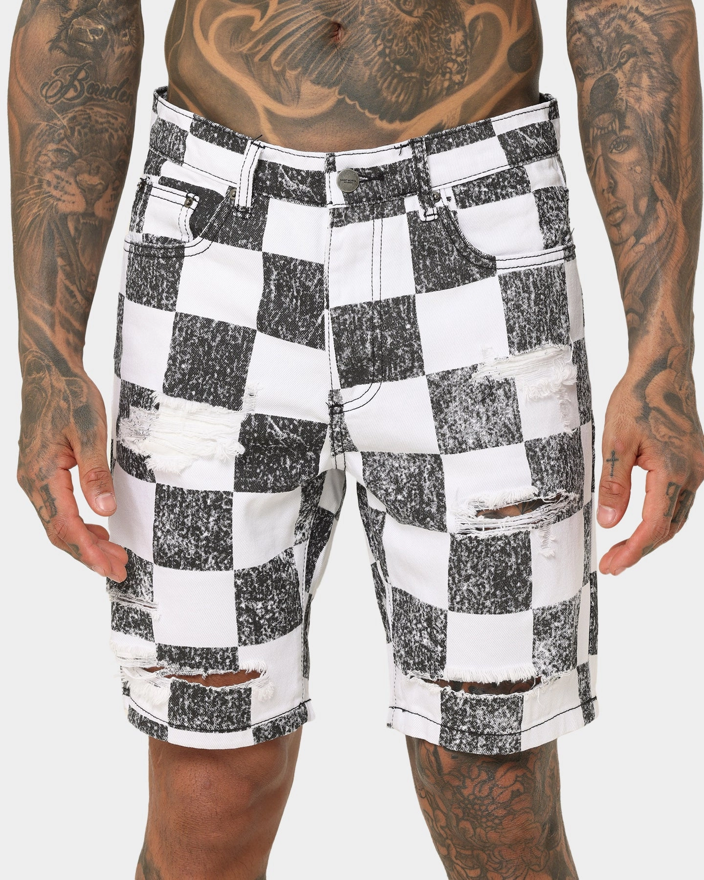 Cool Comfort Saint Morta Vintage Checks Denim Shorts White/Black