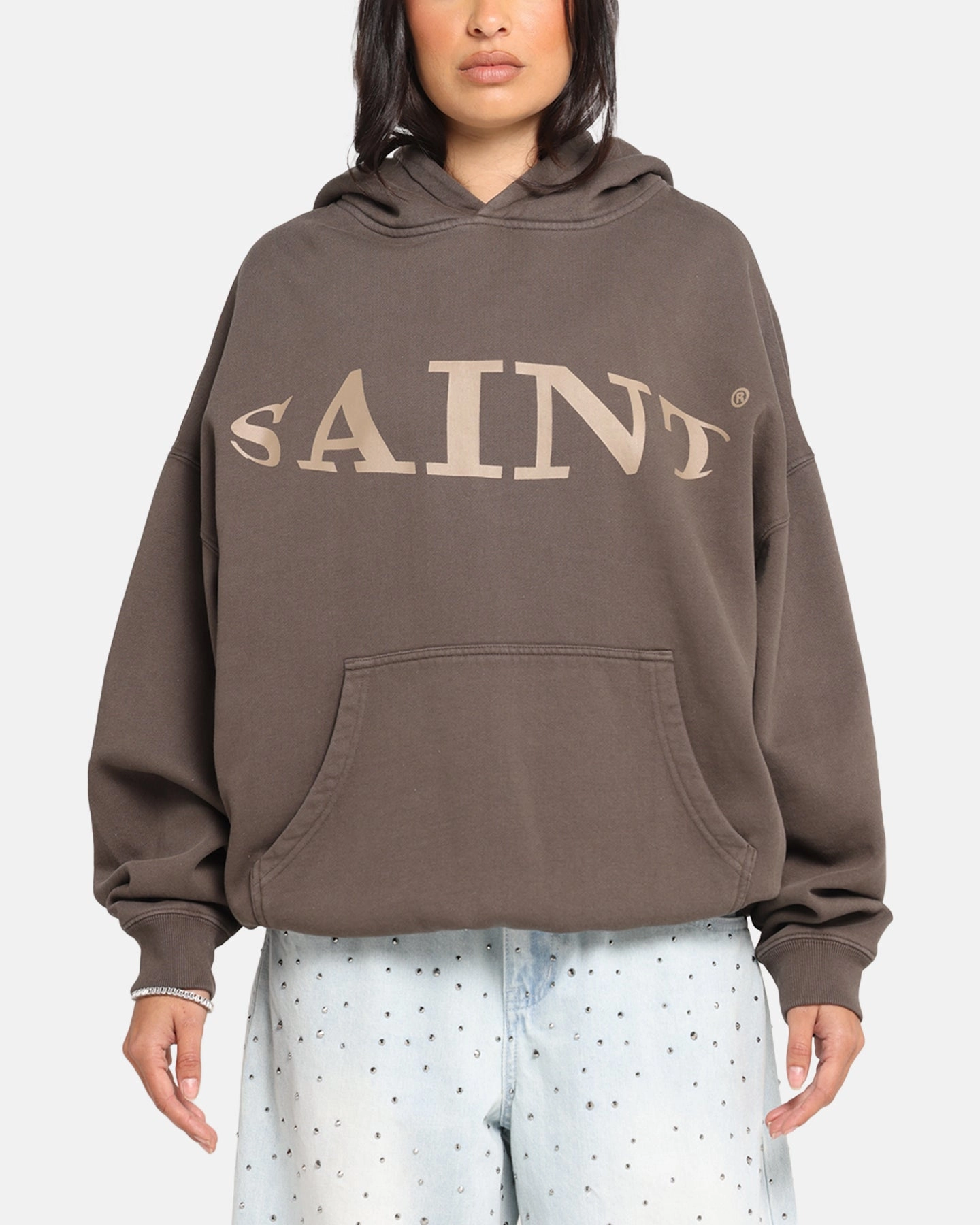 Saint Morta Vision Boxy Hoodie Brown sequined details