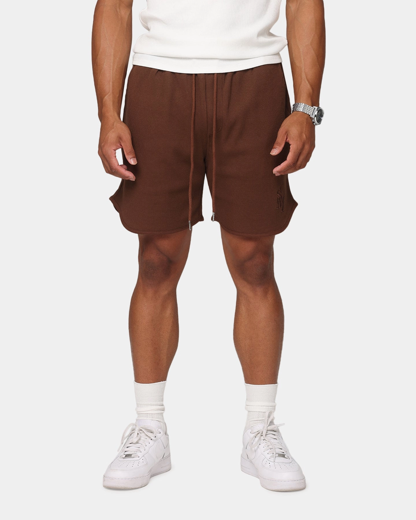 High Waist new semester Saint Morta Waffle Shorts Brown