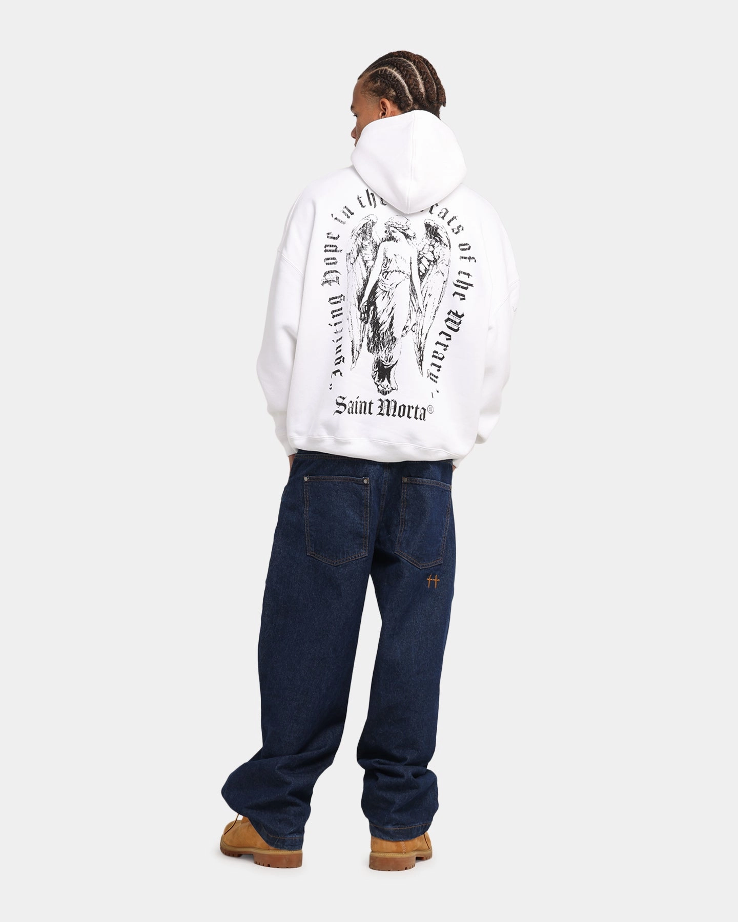 Saint Morta Weiry Hearts Boxy Hoodie White Street Cool Fleece like