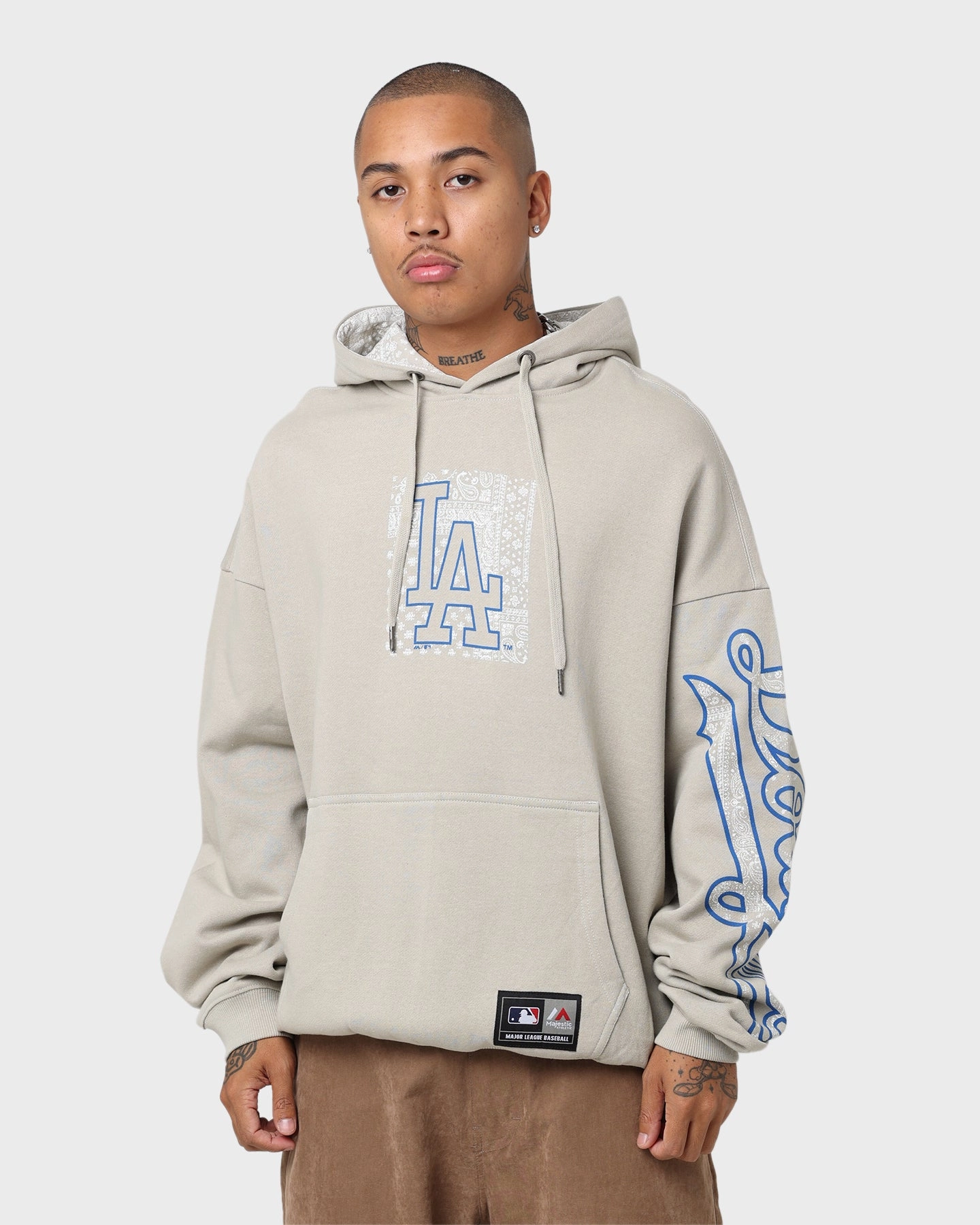 Anti Static Material Hooded Majestic Athletic Los Angeles Dodgers Bandana Paisley Wordmark Hoodie Nickel
