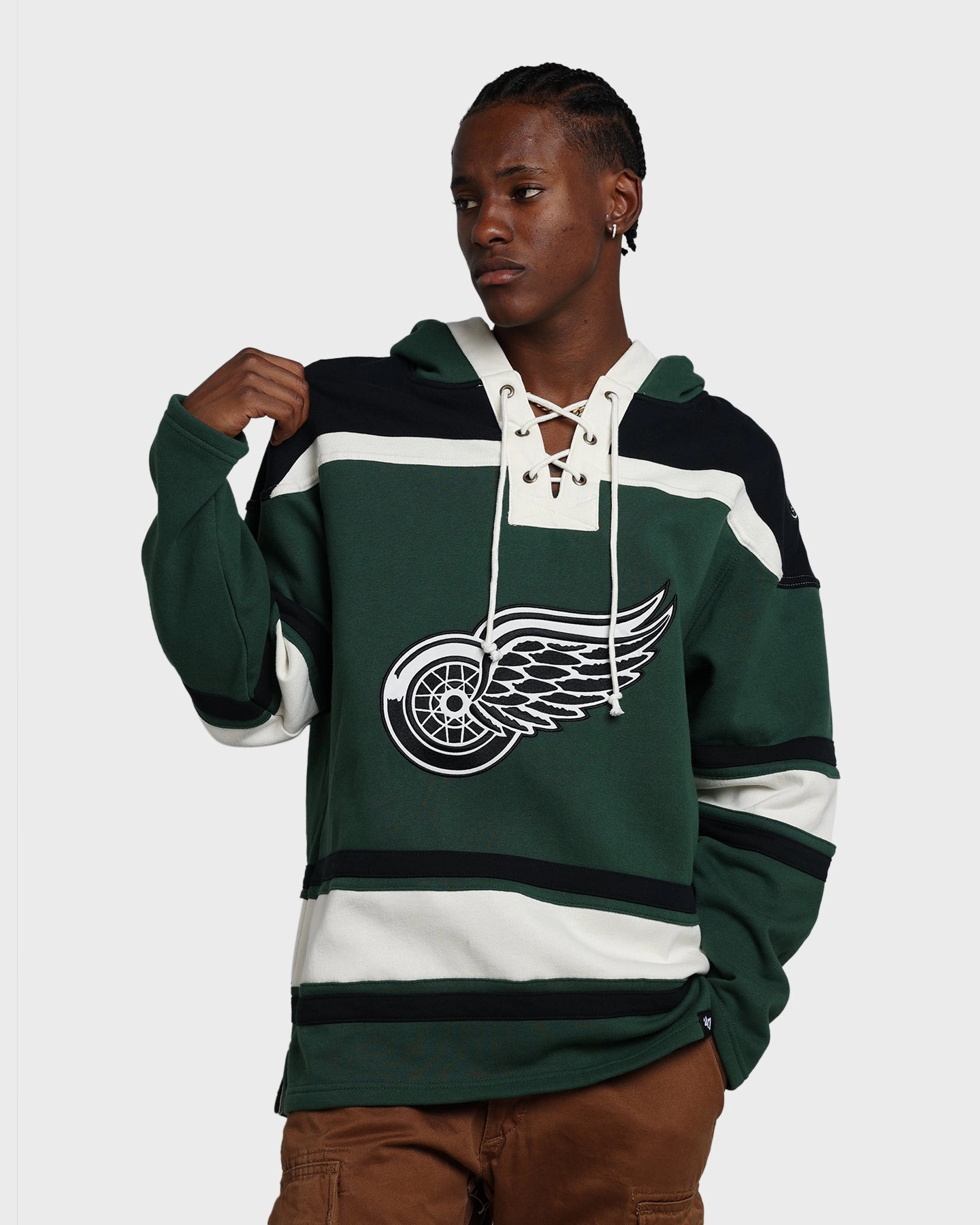 47 Brand Detroit Red Wings Superior Lacer Hoodie Dark Green Lightweight Design