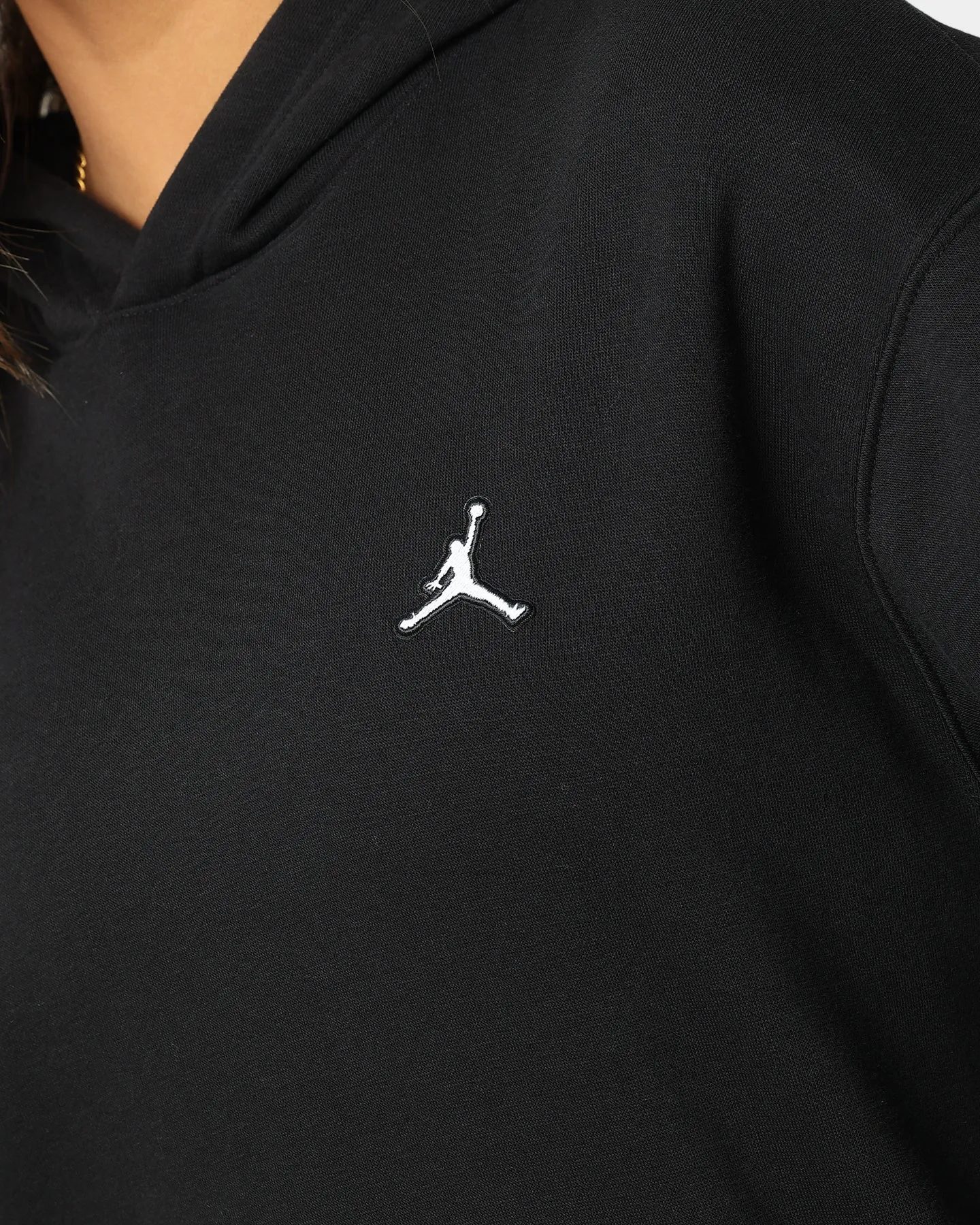 Jordan Essential Fleece Pull Over Hoodie Black/White Double Stitched Seams