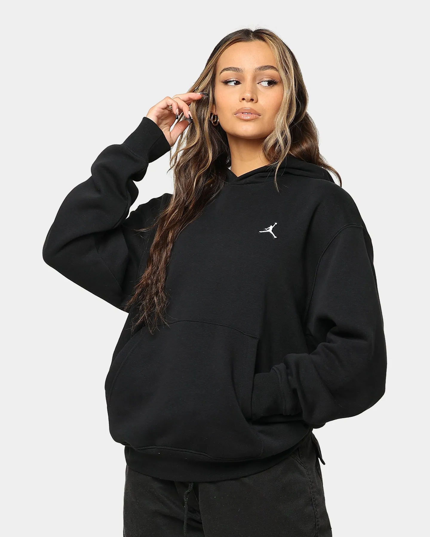 Jordan Essential Fleece Pull Over Hoodie Black/White Suede