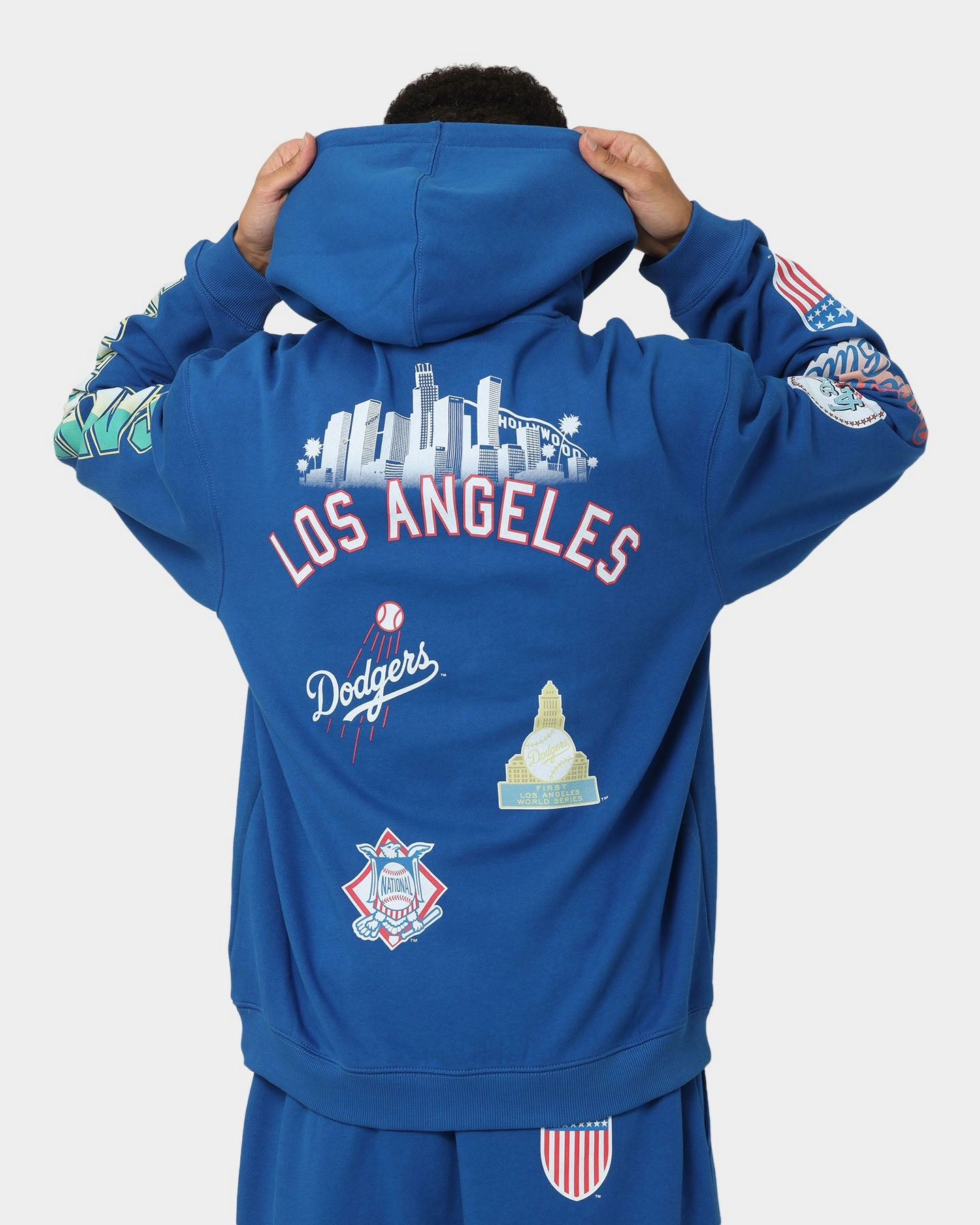Weather resistant Chic Majestic Athletic Los Angeles Dodgers Puff Print Patch Hoodie Royal