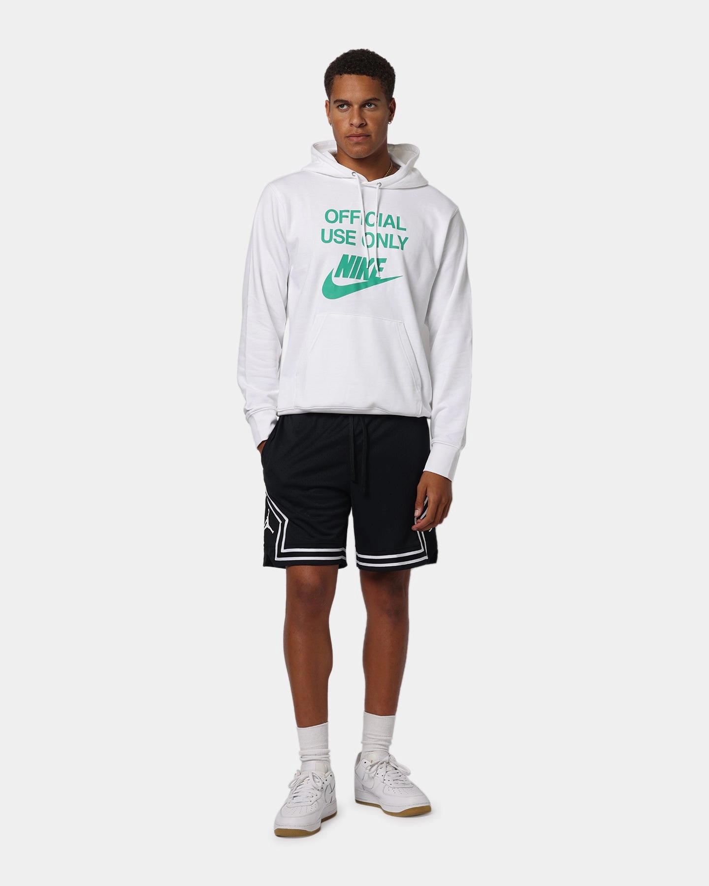 Nike Club French Terry Pullover Hoodie White/White/Green fishing gear