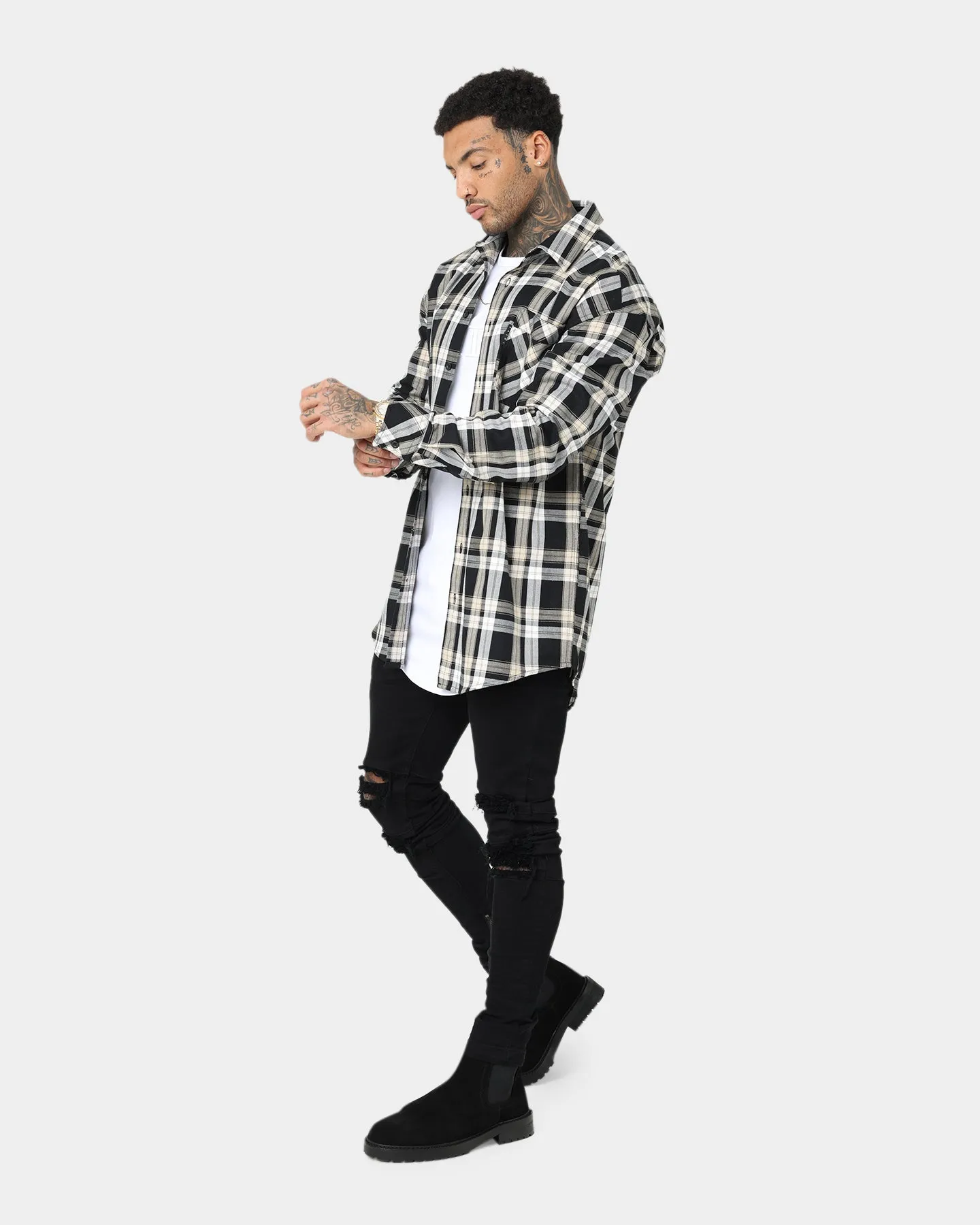 Saint Morta Prima Long Sleeve Flannel Shirt Stone/Black Hiking Jacket