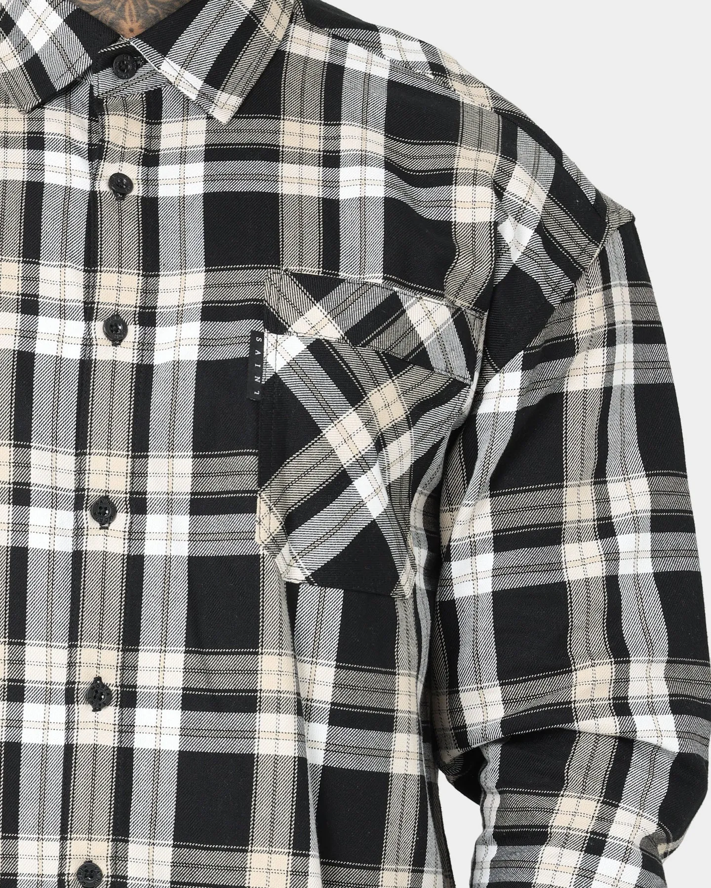 Saint Morta Prima Long Sleeve Flannel Shirt Stone/Black baristas