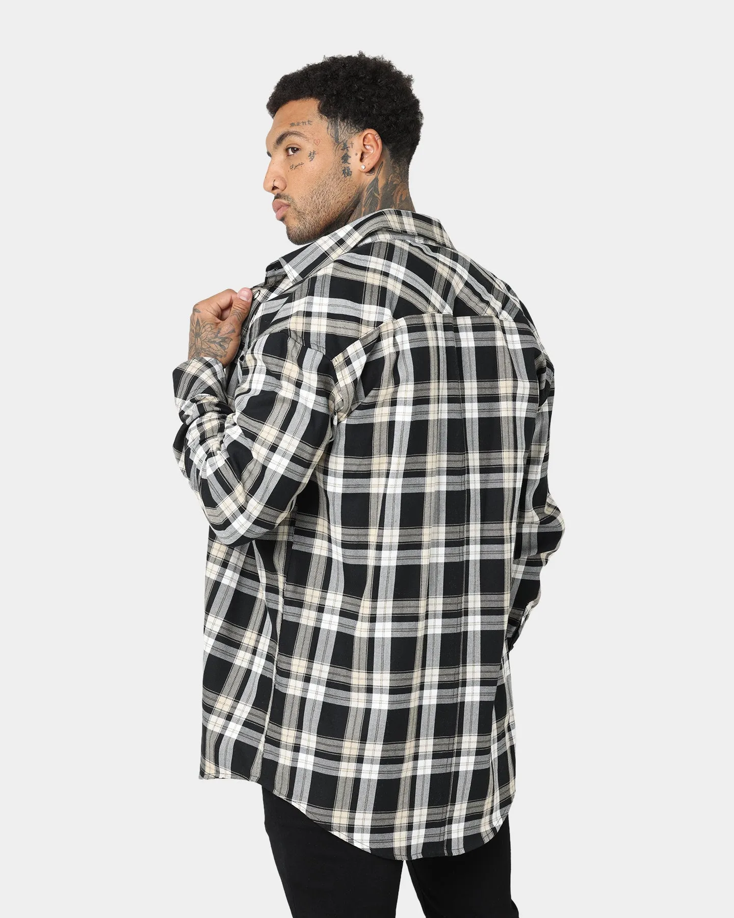 Level Luxury Saint Morta Prima Long Sleeve Flannel Shirt Stone/Black