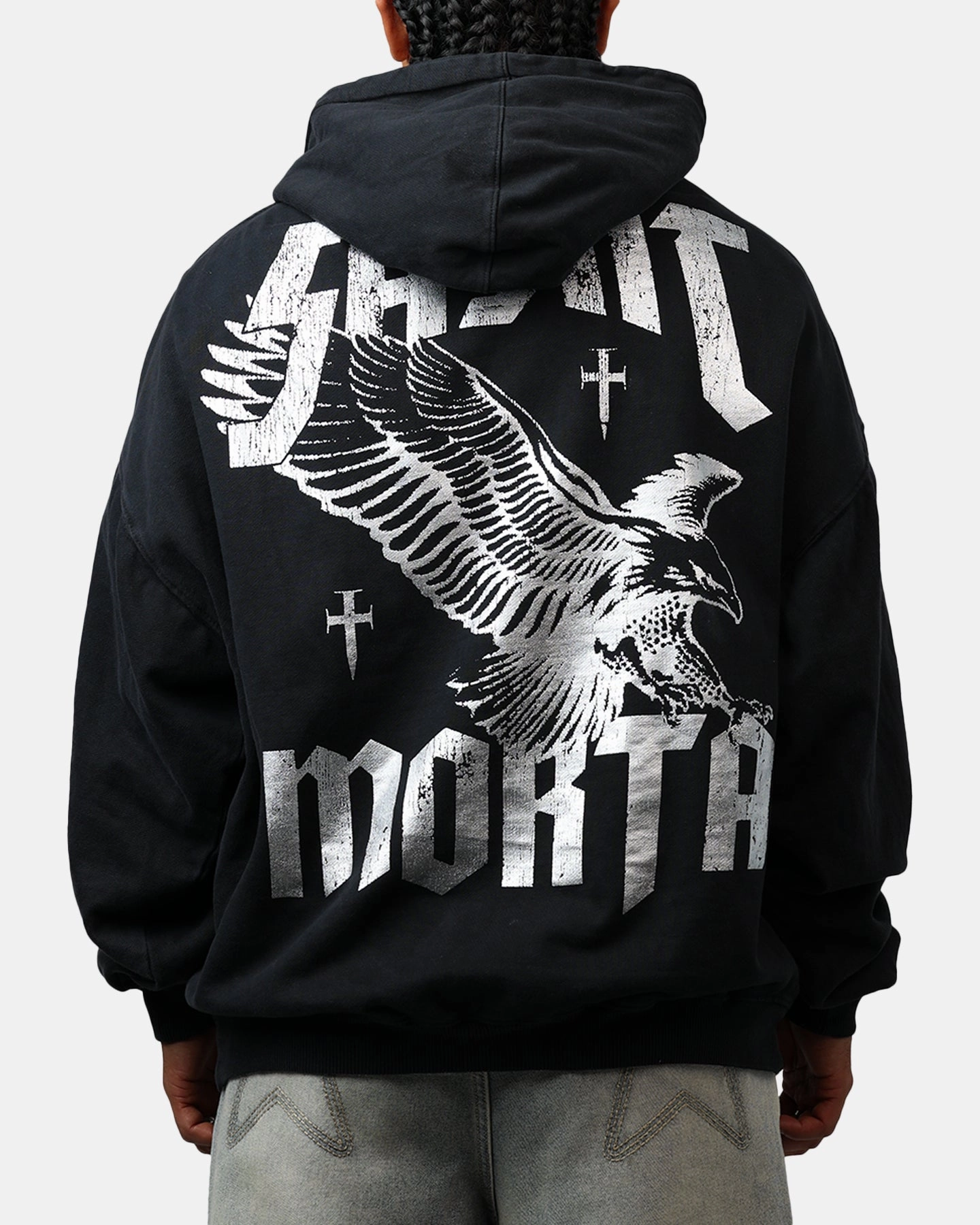 Skiing Saint Morta Ride Or Die Boxy Hoodie Black