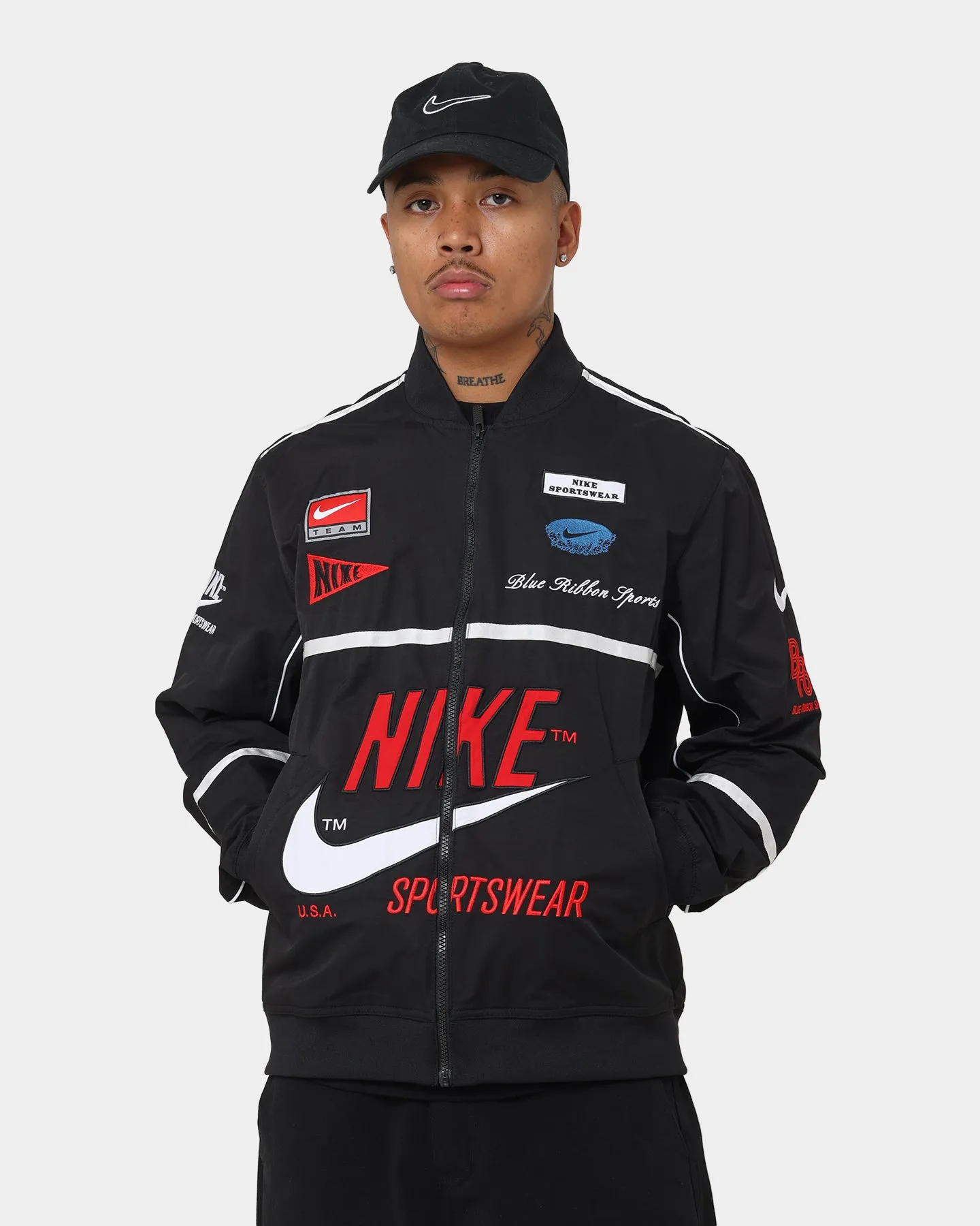 Supply Minimalist Nike Sportswear Mercato Woven Bomber Jacket Black/White/University Red