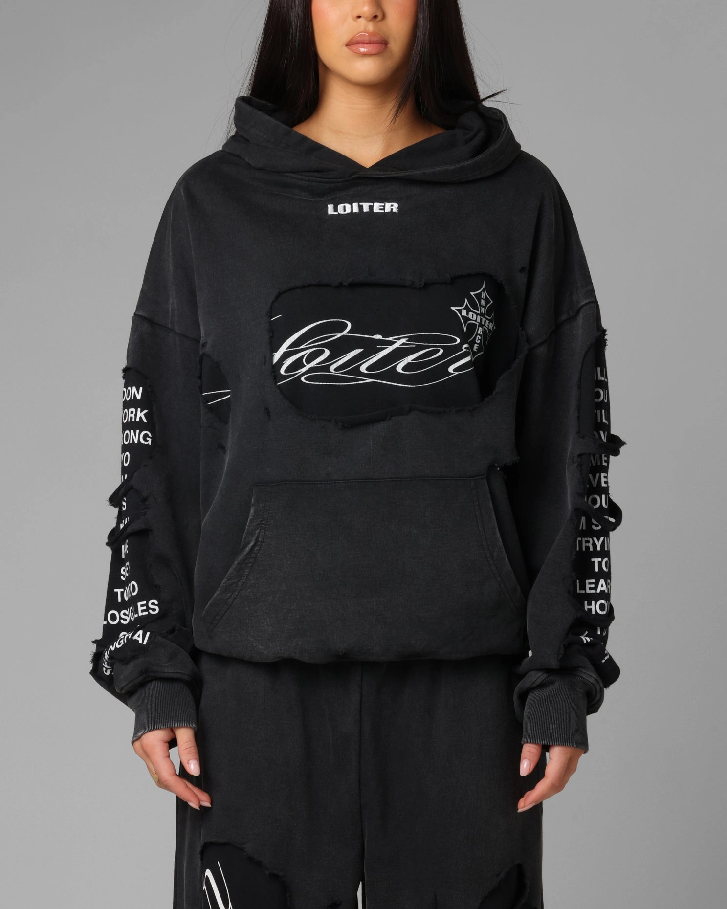 Loiter Destruction Hoodie Black planned purchase Prospect