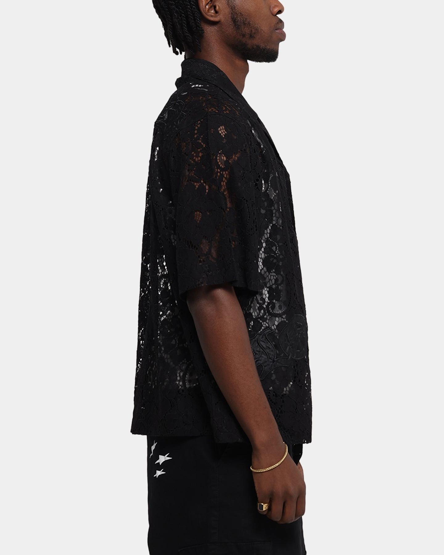 Corporate Event Loiter Lace Button Up Shirt Black