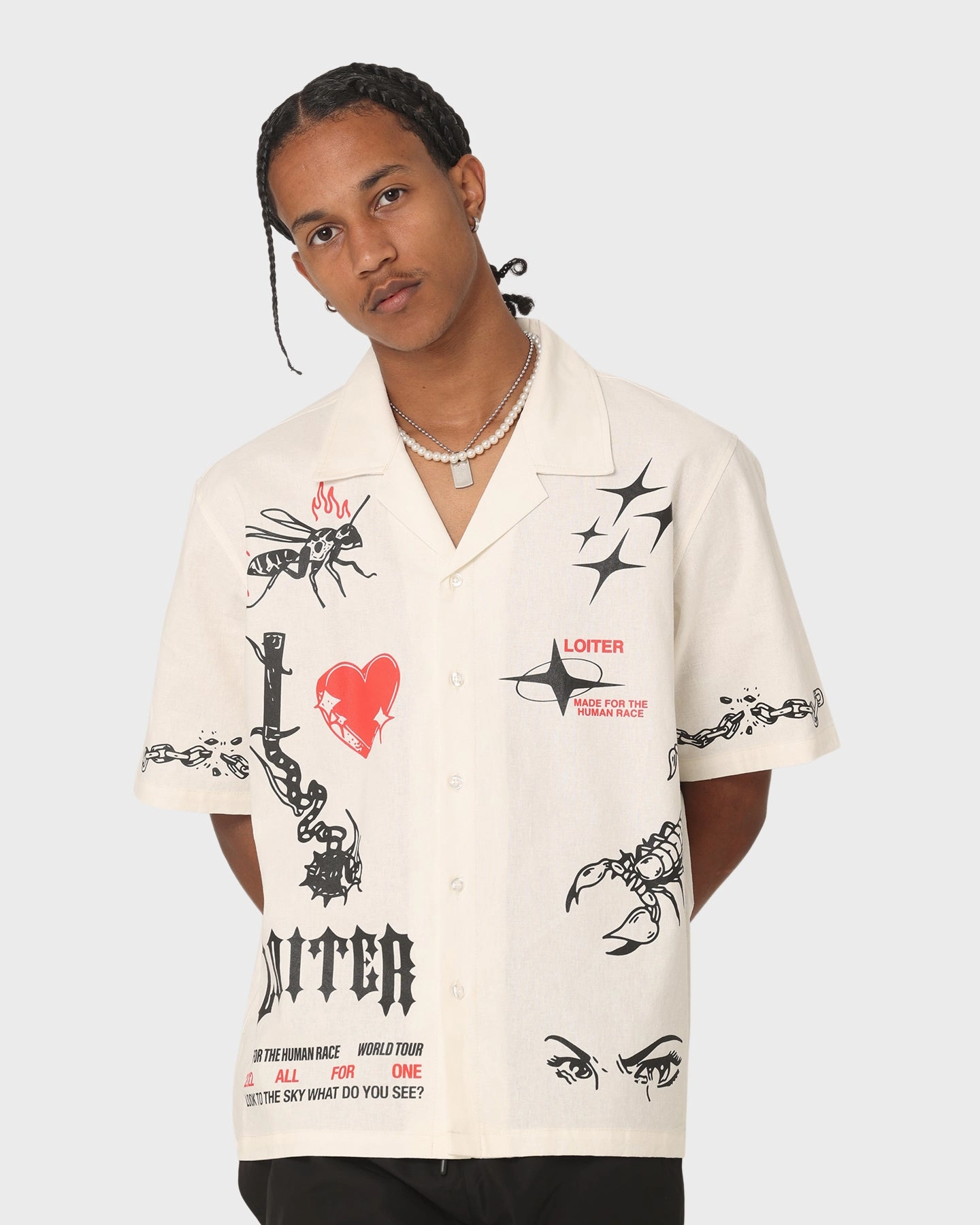 Loiter Tattoo Button Up Shirt Ecru Odor control Anti Pilling Surface
