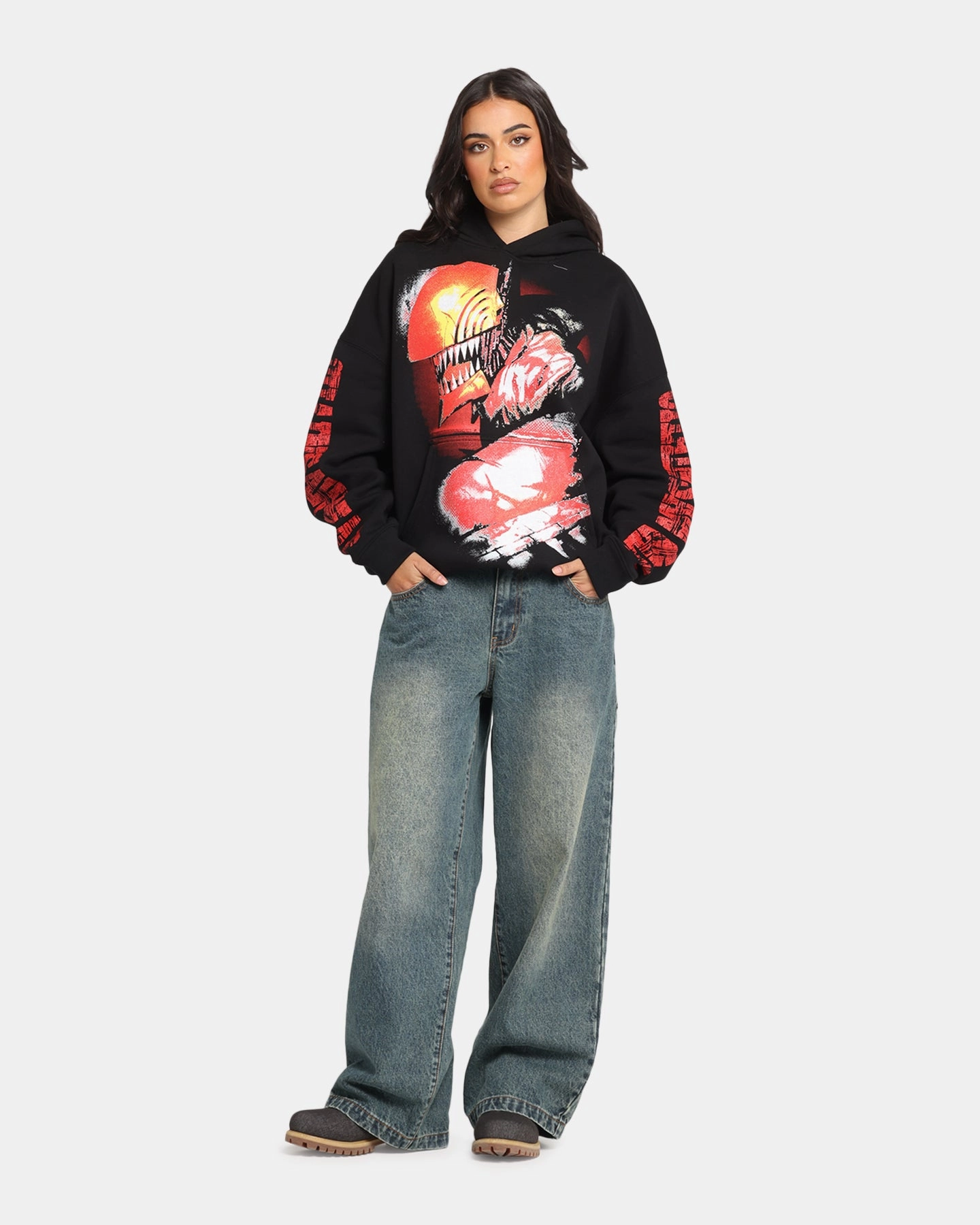 Goat Crew X Chainsaw Man Premium Hoodie Black Fashion Street Zippered Pockets