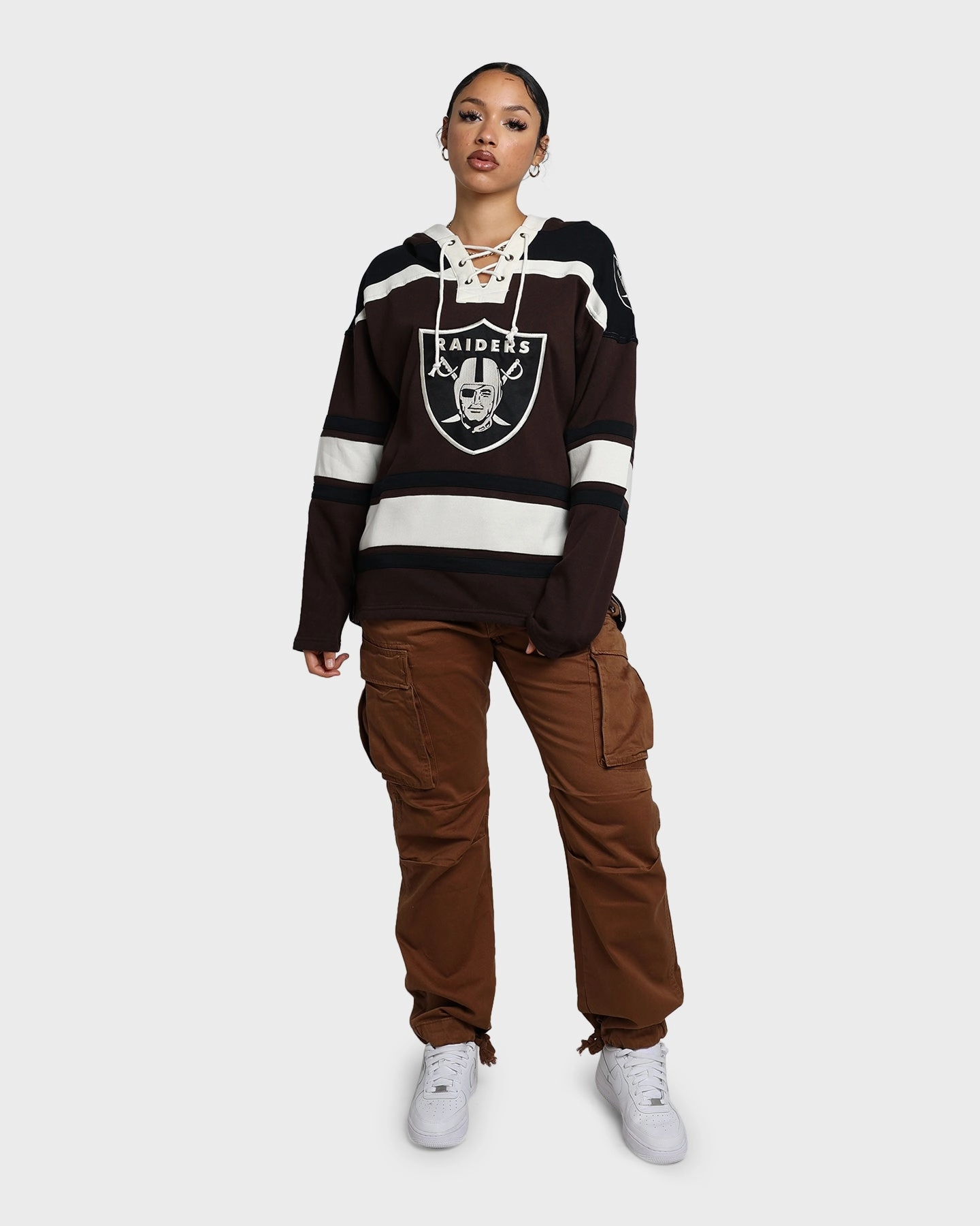 suitable for talent shows 47 Brand Las Vegas Raiders Superior Lacer Hoodie Brown