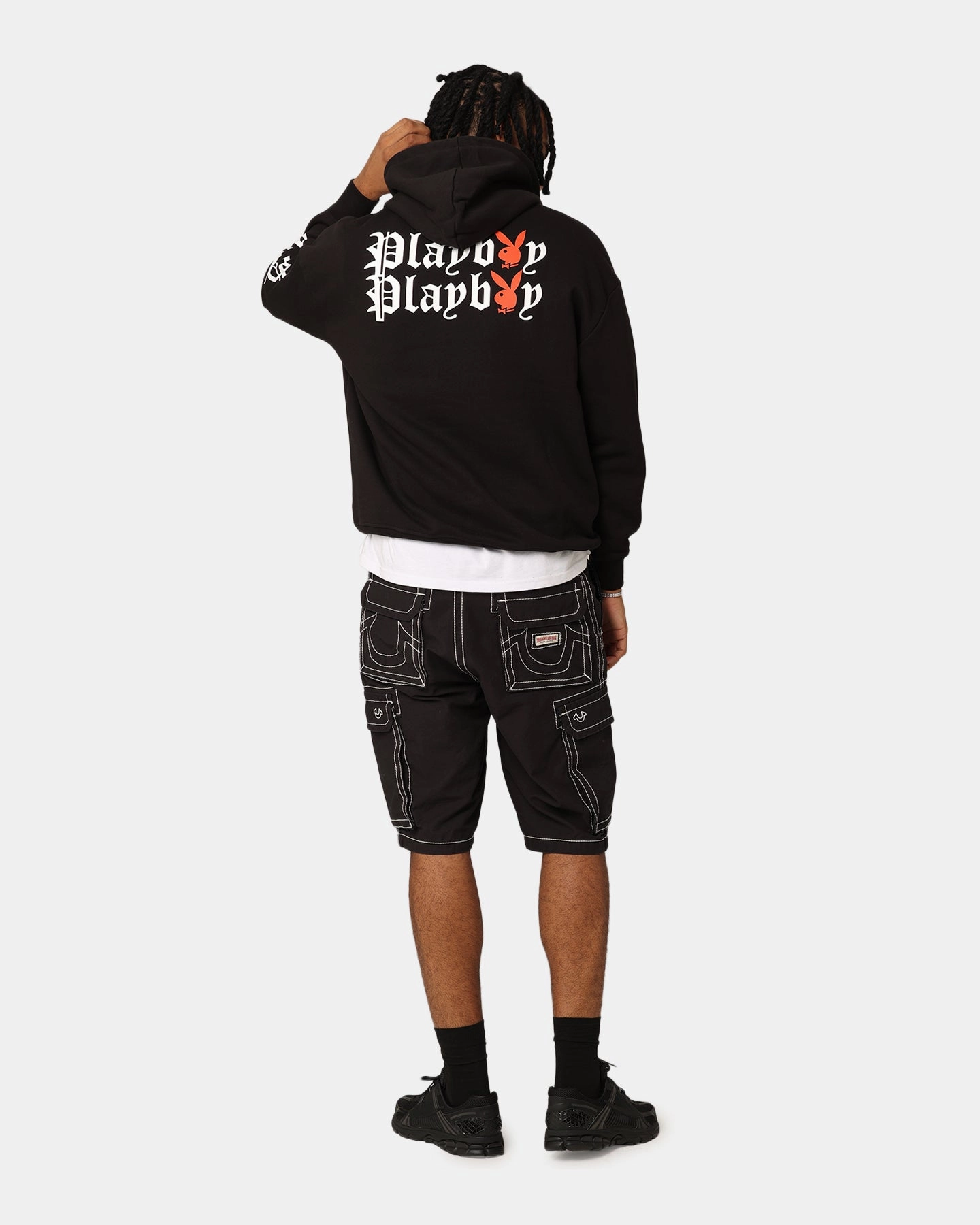 Water Resistant Material Playboy Gothic Stack Hoodie Black