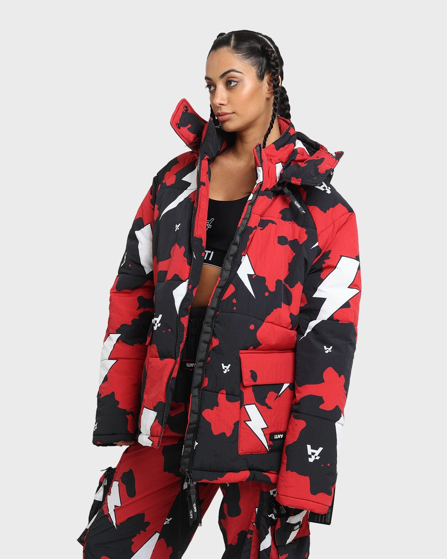 insulated The Anti Order Storm Camo Puffer Jacket Black/Red/White