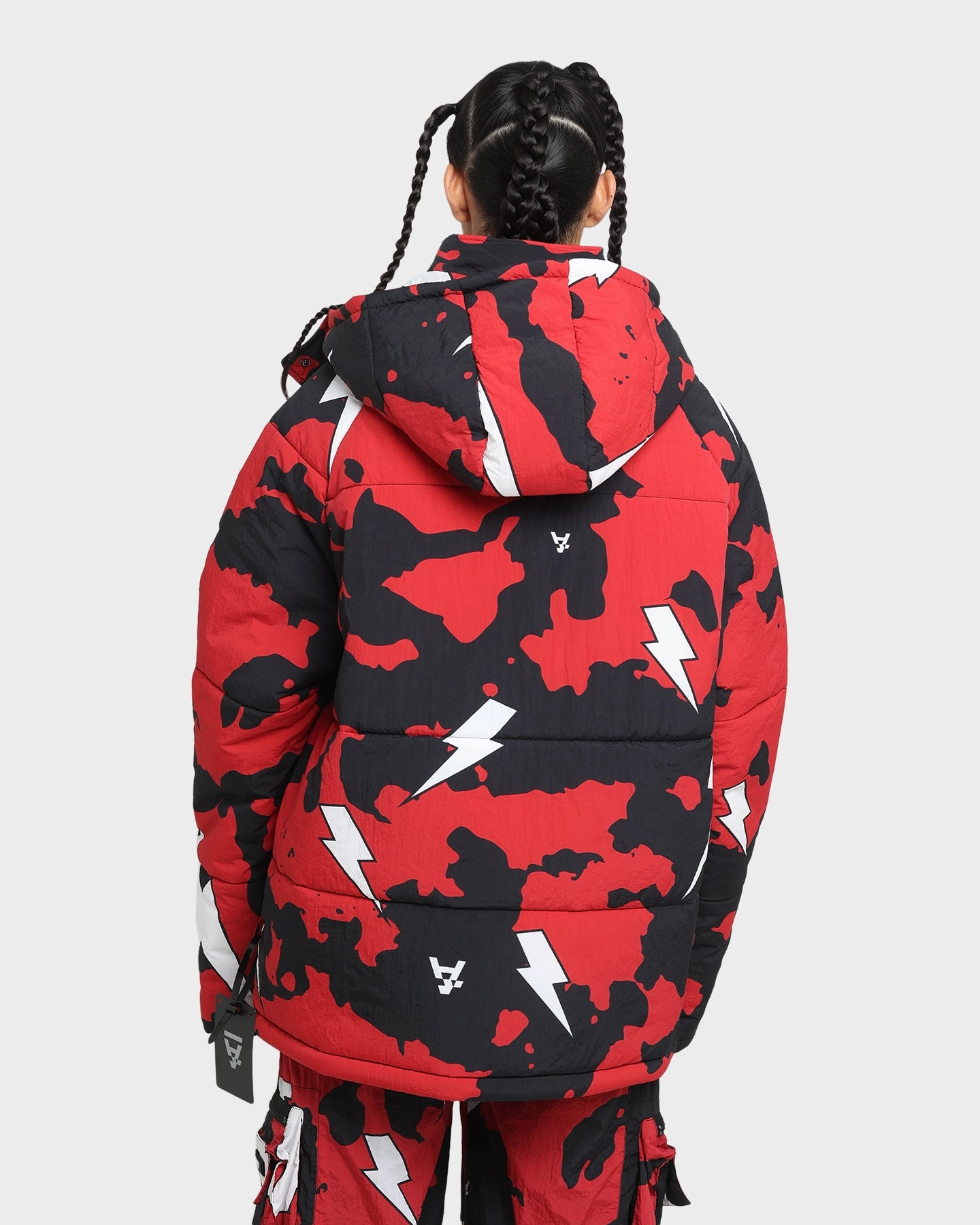 The Anti Order Storm Camo Puffer Jacket Black/Red/White Hooded Version