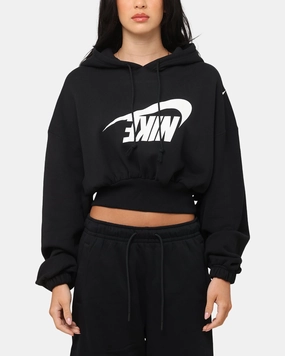 Nike Women's Sportswear Oversized Cropped Fleece Pullover Hoodie Black/Sail Fashion Layer Approach