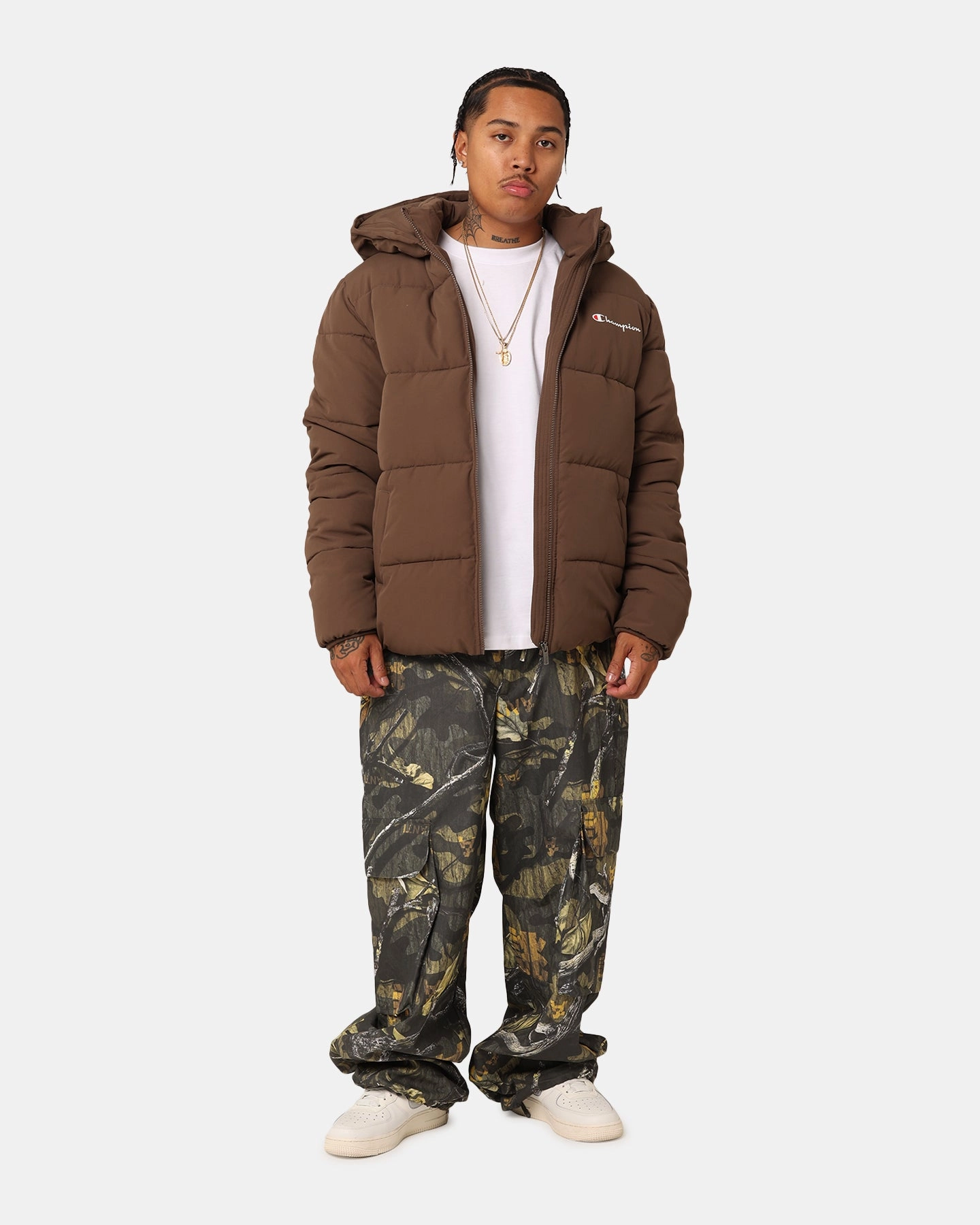 windy evening Champion Rochester Puffer Jacket Espresso Martini