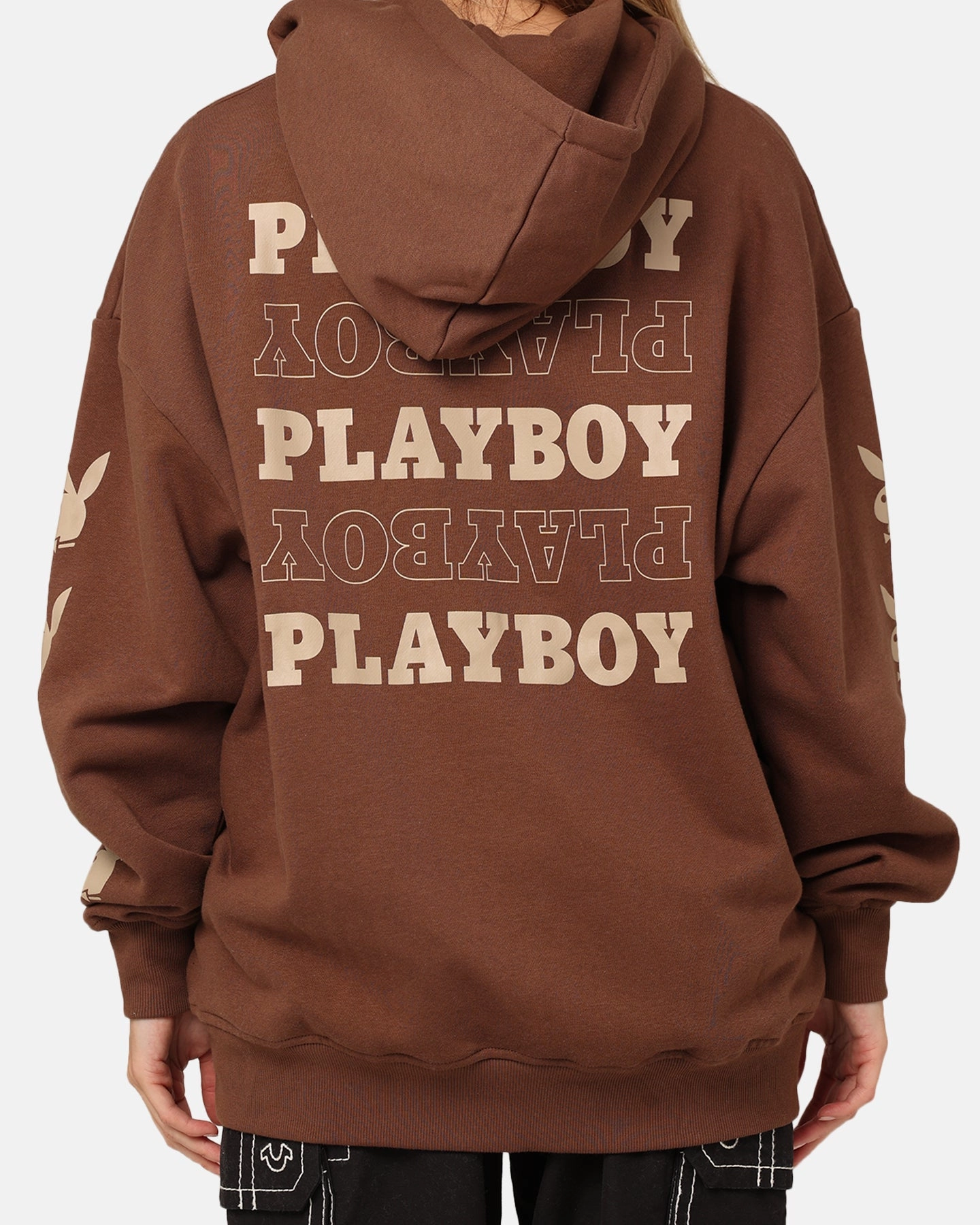 Stand Collar Winter Shield Playboy Side Bunny Stack Hoodie Brown