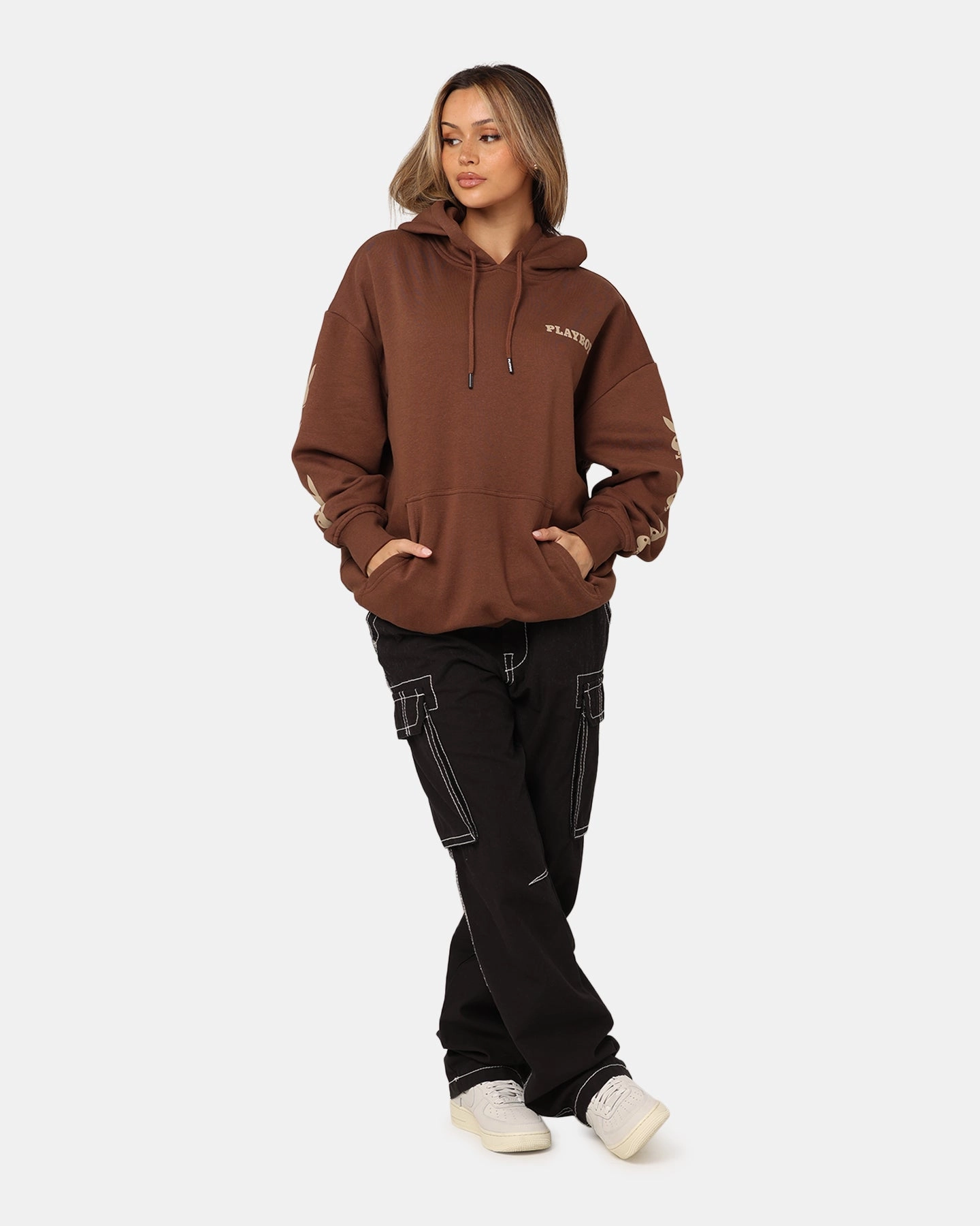 Process Ergonomic Sleeves Playboy Side Bunny Stack Hoodie Brown